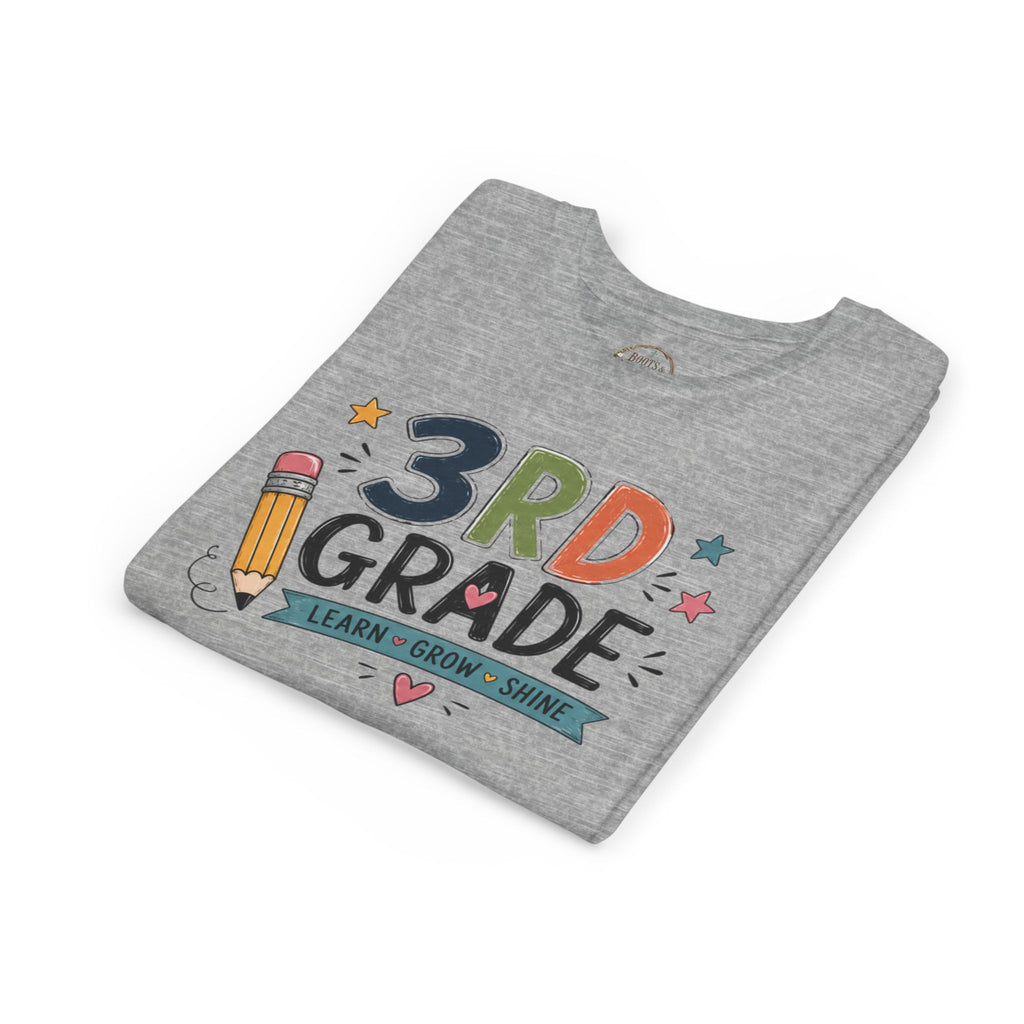 3rd Grade Graphic T-Shirt – 'Learn • Grow • Shine' Back-to-School Kids Shirt