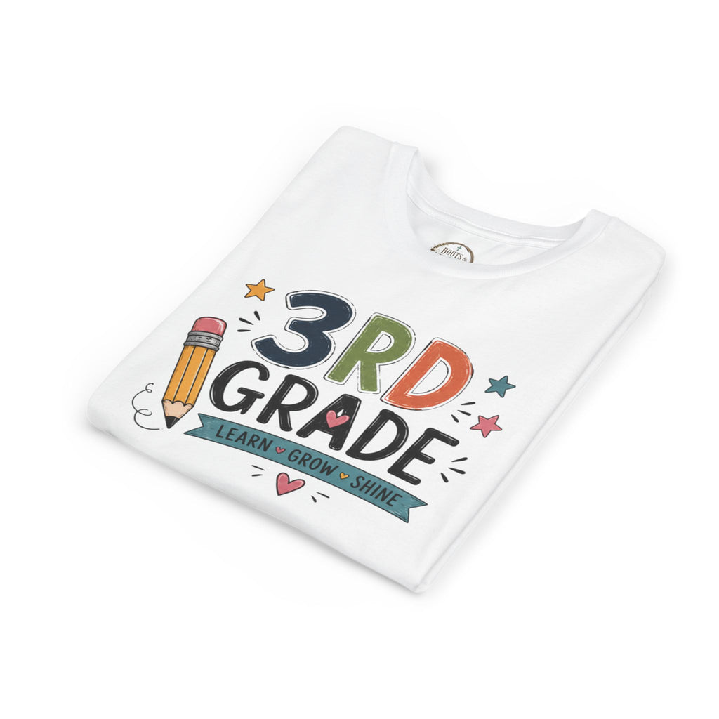 3rd Grade Graphic T-Shirt – 'Learn • Grow • Shine' Back-to-School Kids Shirt