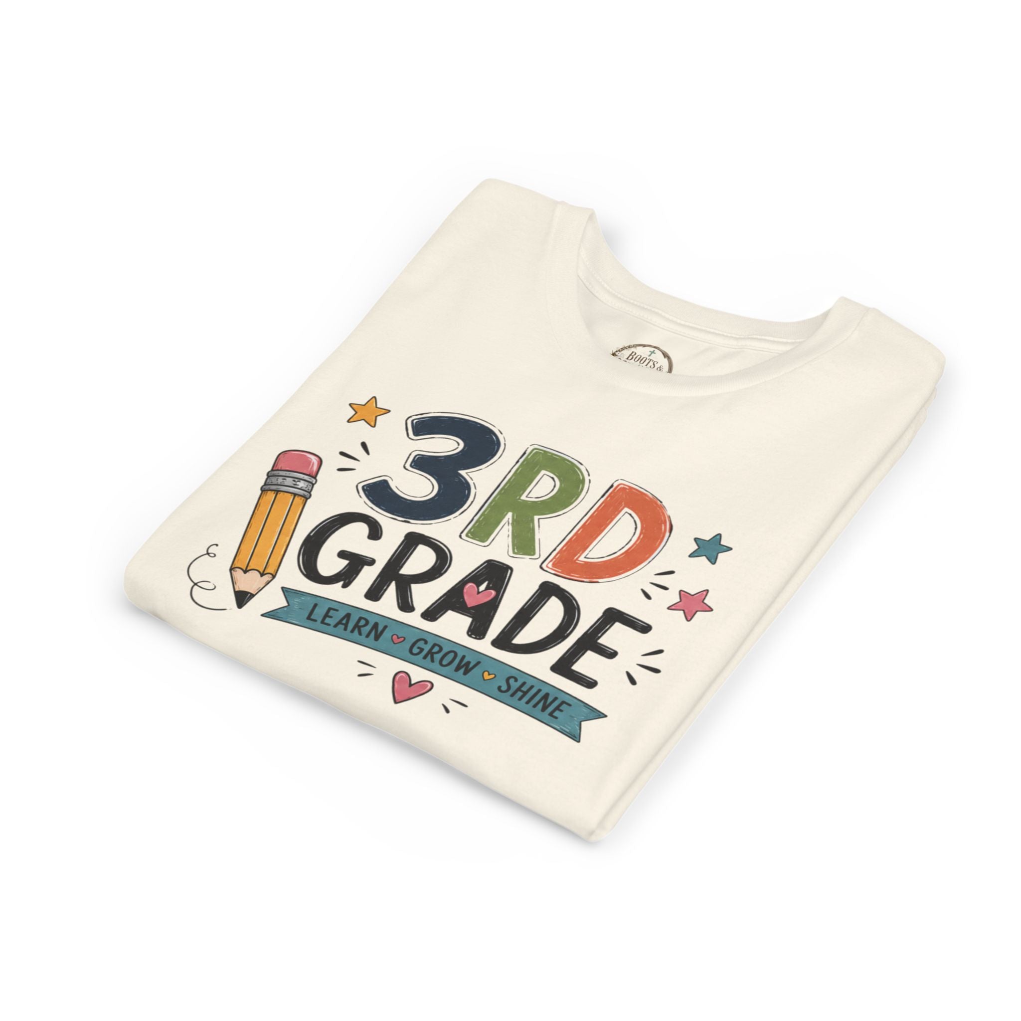 3rd Grade Graphic T-Shirt – 'Learn • Grow • Shine' Back-to-School Kids Shirt