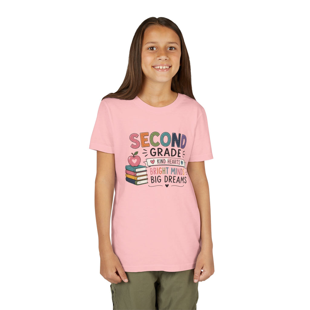 Second Grade Graphic T-Shirt – "Second Grade: Kind Hearts, Bright Minds, Big Dreams" Back-to-School Tee