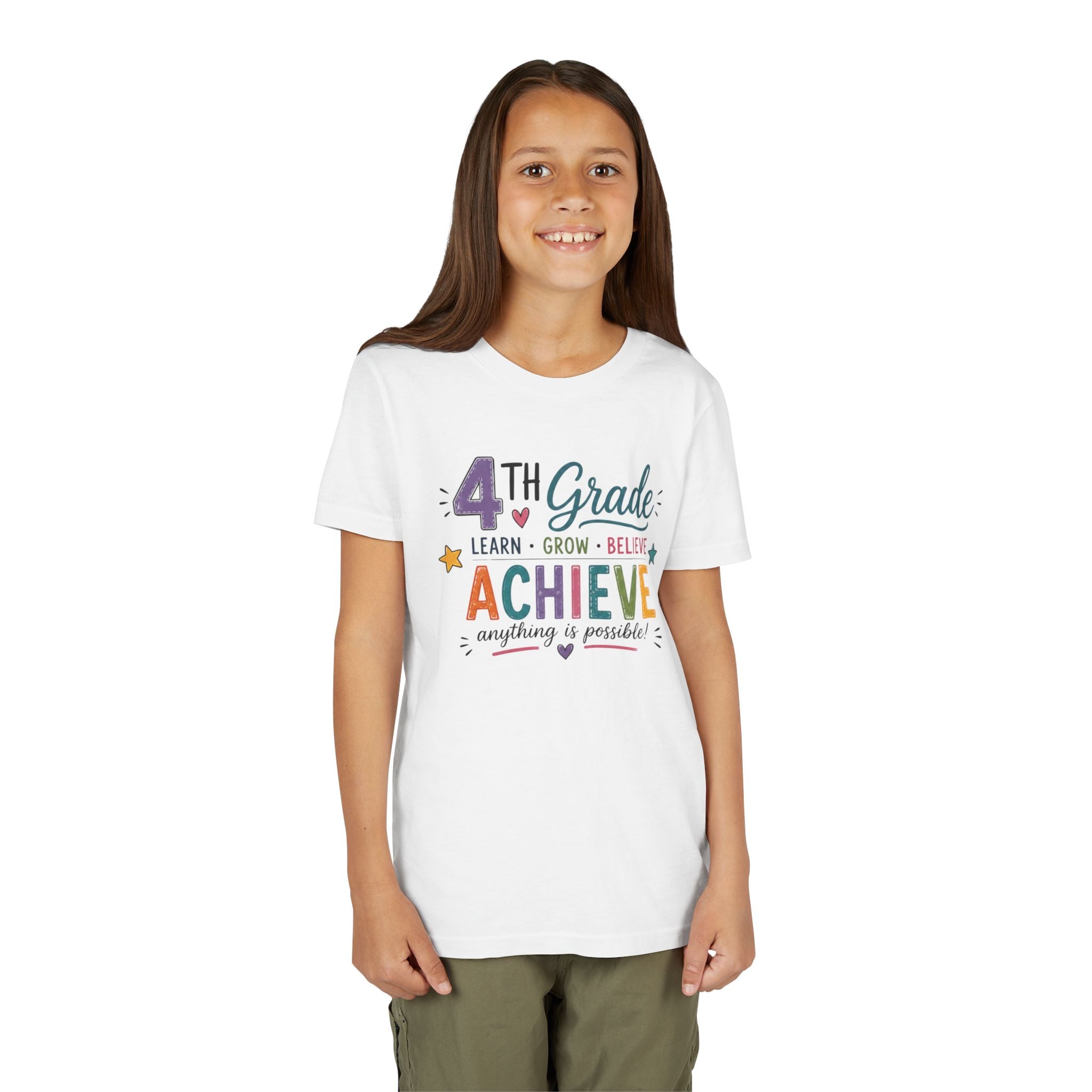 4th Grade Achieve Graphic T-Shirt — Learn, Grow, Believe Back-to-School Shirt