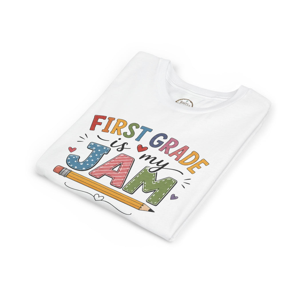 First Grade Is My Jam Graphic T-Shirt - Cute Back-to-School Pencil Shirt
