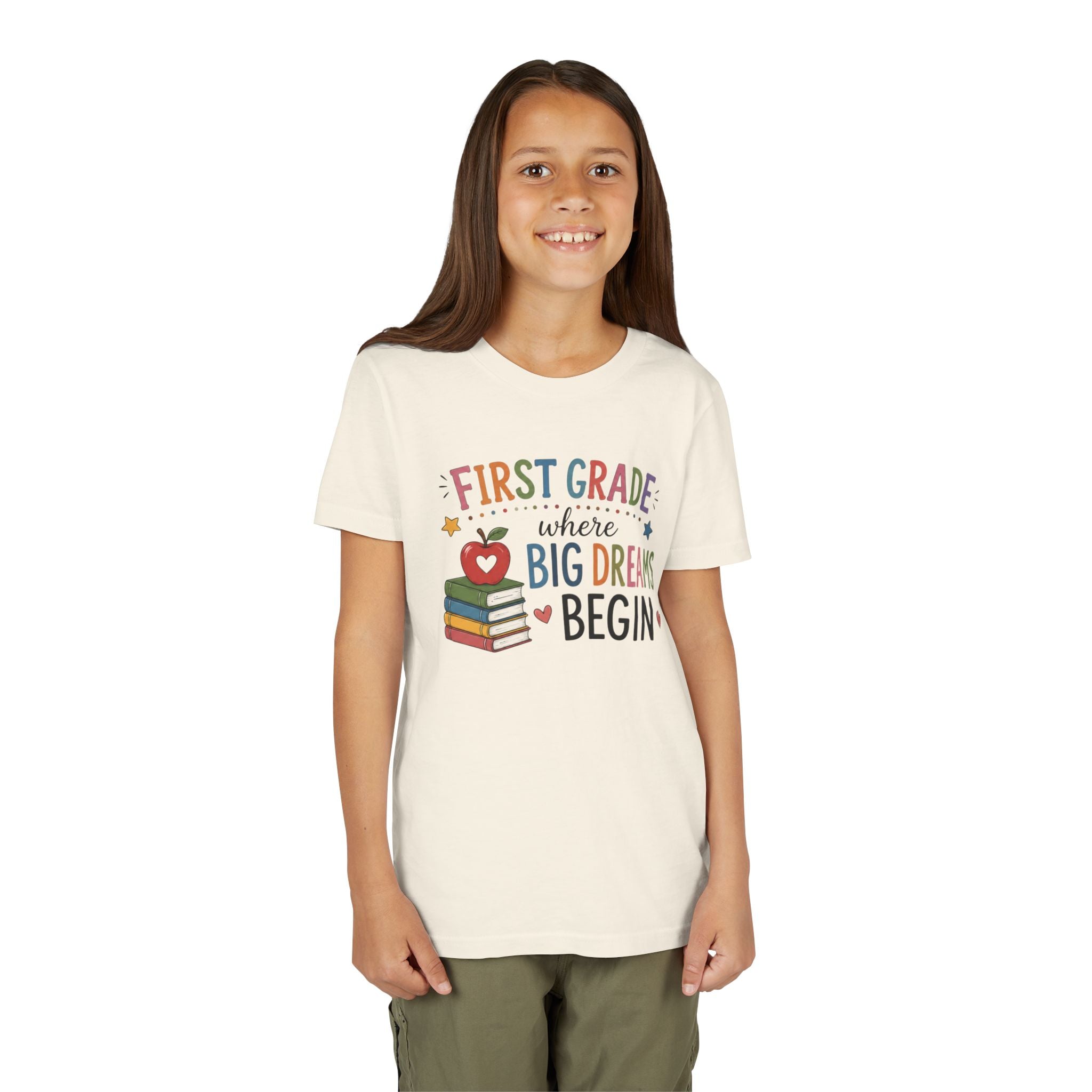 First Grade Where Big Dreams Begin Graphic T-Shirt — Back to School Kids Shirt