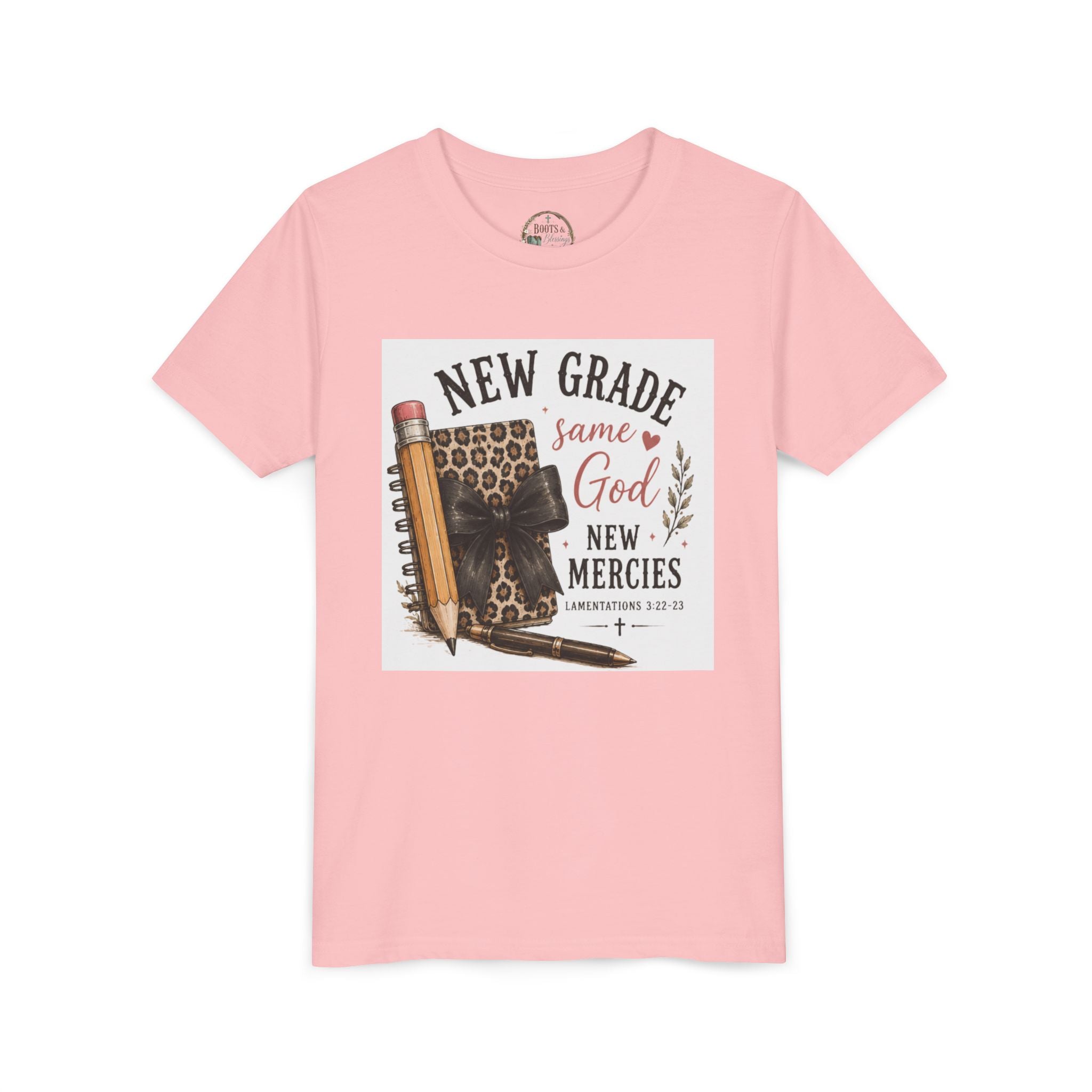 Youth Graphic T-Shirt — "New Grade Same God New Mercies" Christian Back-to-School Shirt