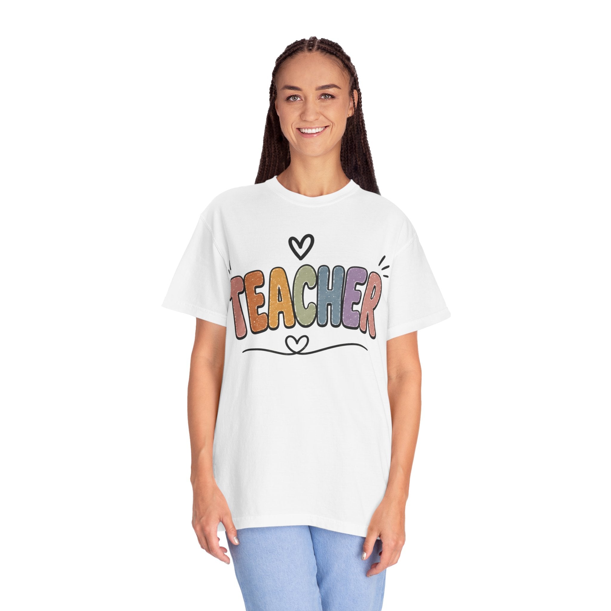 Teacher Colorblock Graphic T-Shirt — Cute Heart Classroom Gift