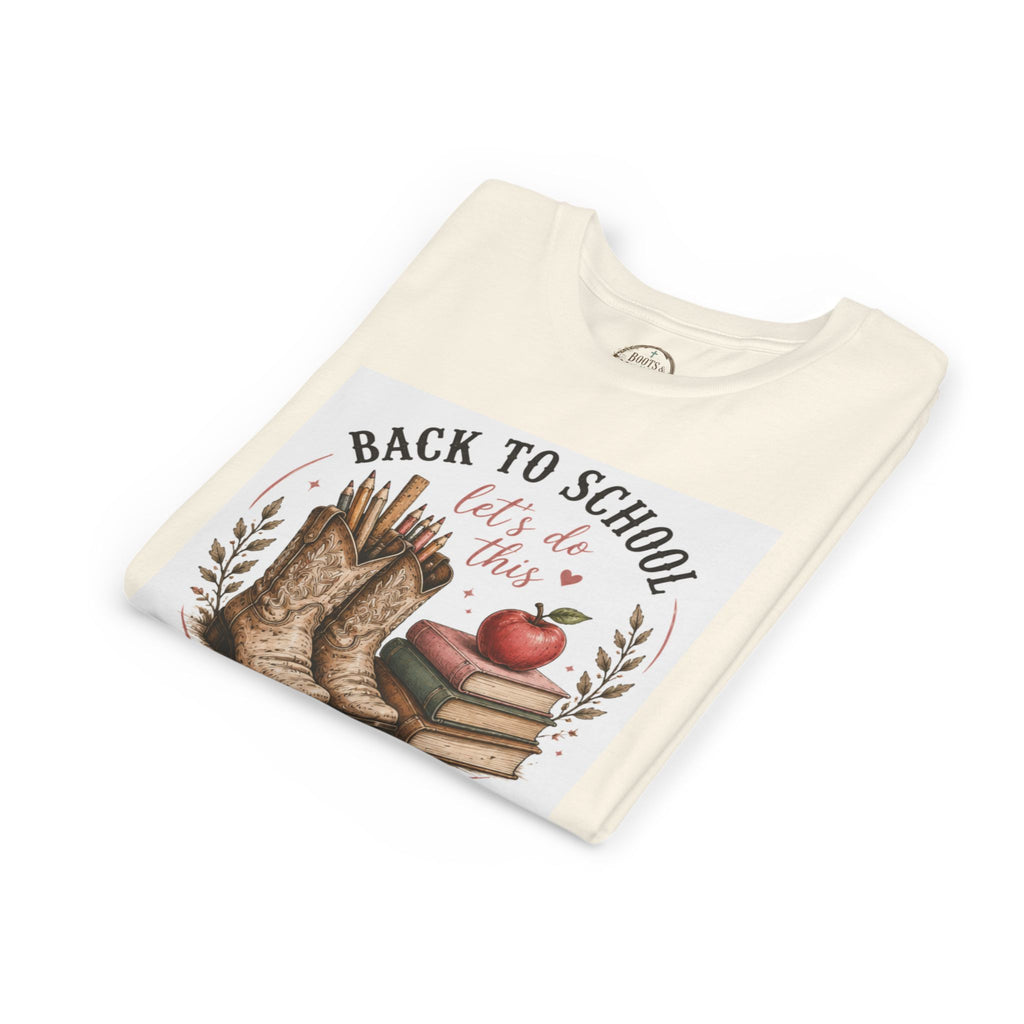 Youth Graphic T-Shirt — "Back to School, Let’s Do This" Cowboy Boots & Apple Design