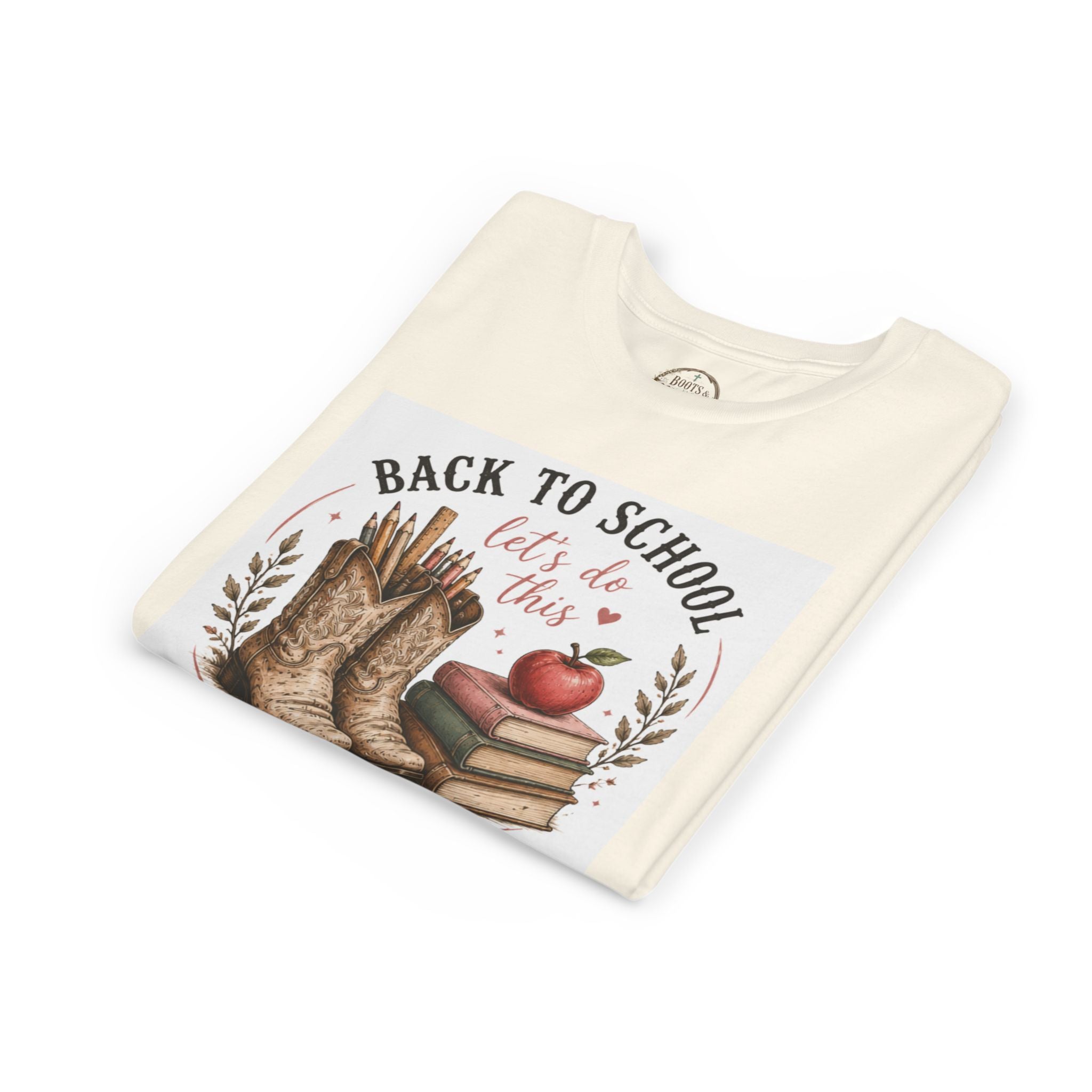 Youth Graphic T-Shirt — "Back to School, Let’s Do This" Cowboy Boots & Apple Design