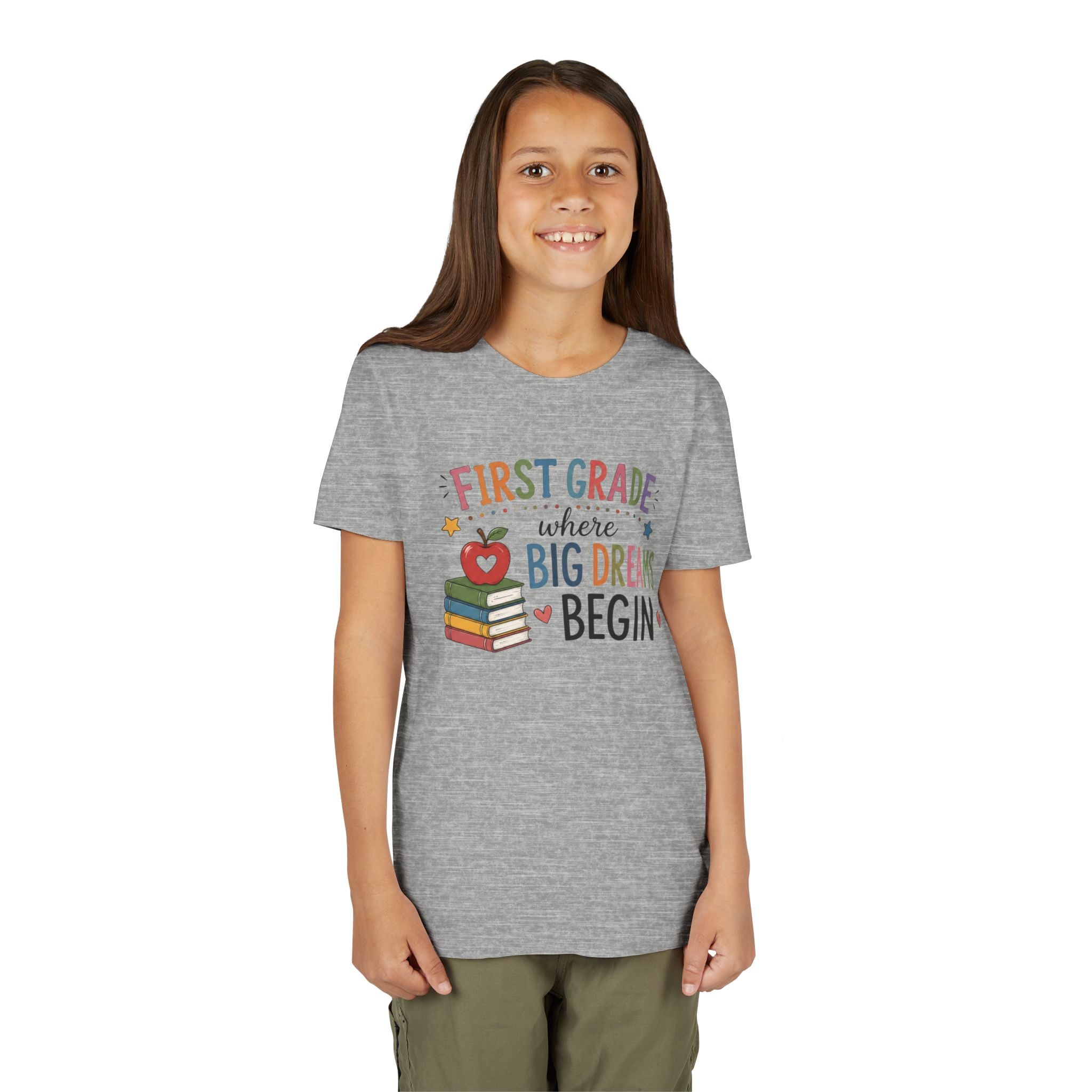 First Grade Where Big Dreams Begin Graphic T-Shirt — Back to School Kids Shirt
