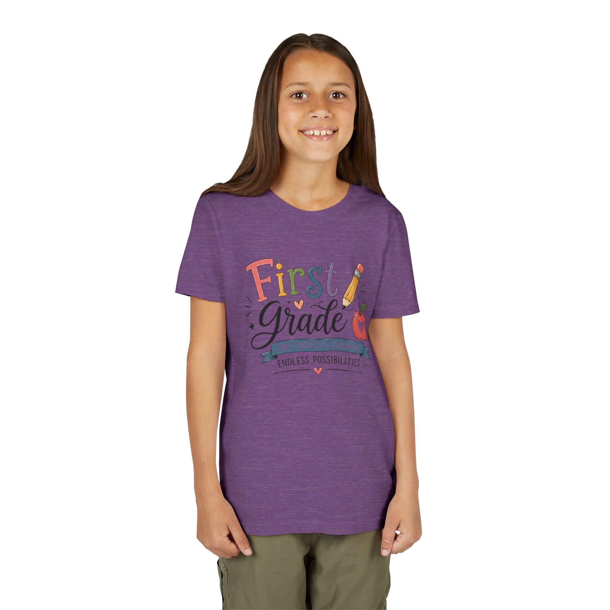 First Grade Graphic T-Shirt - "First Grade: One Year of Learning, Endless Possibilities" Back-to-School Shirt