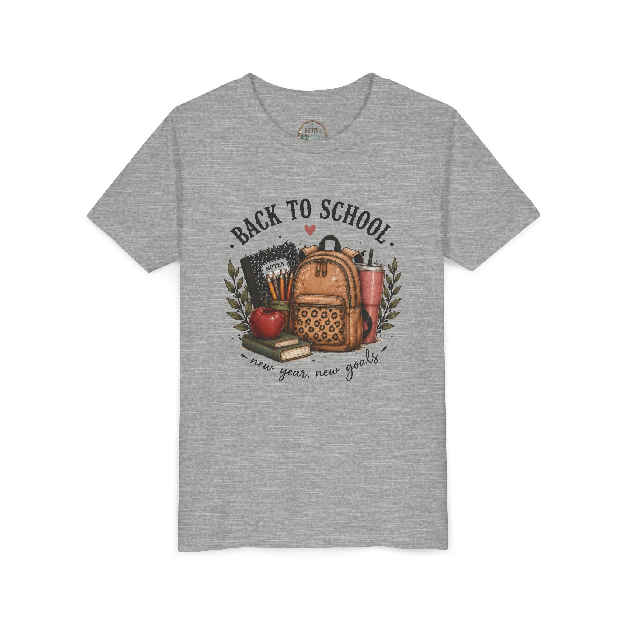 Youth Back to School Graphic T-Shirt – 'Back to School' Backpack & Apples Design