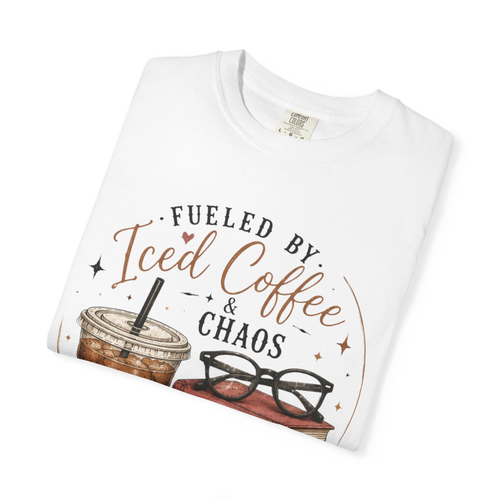 Adult Iced Coffee & Chaos T-Shirt — Fueled by Iced Coffee Graphic Tee for Book Lovers