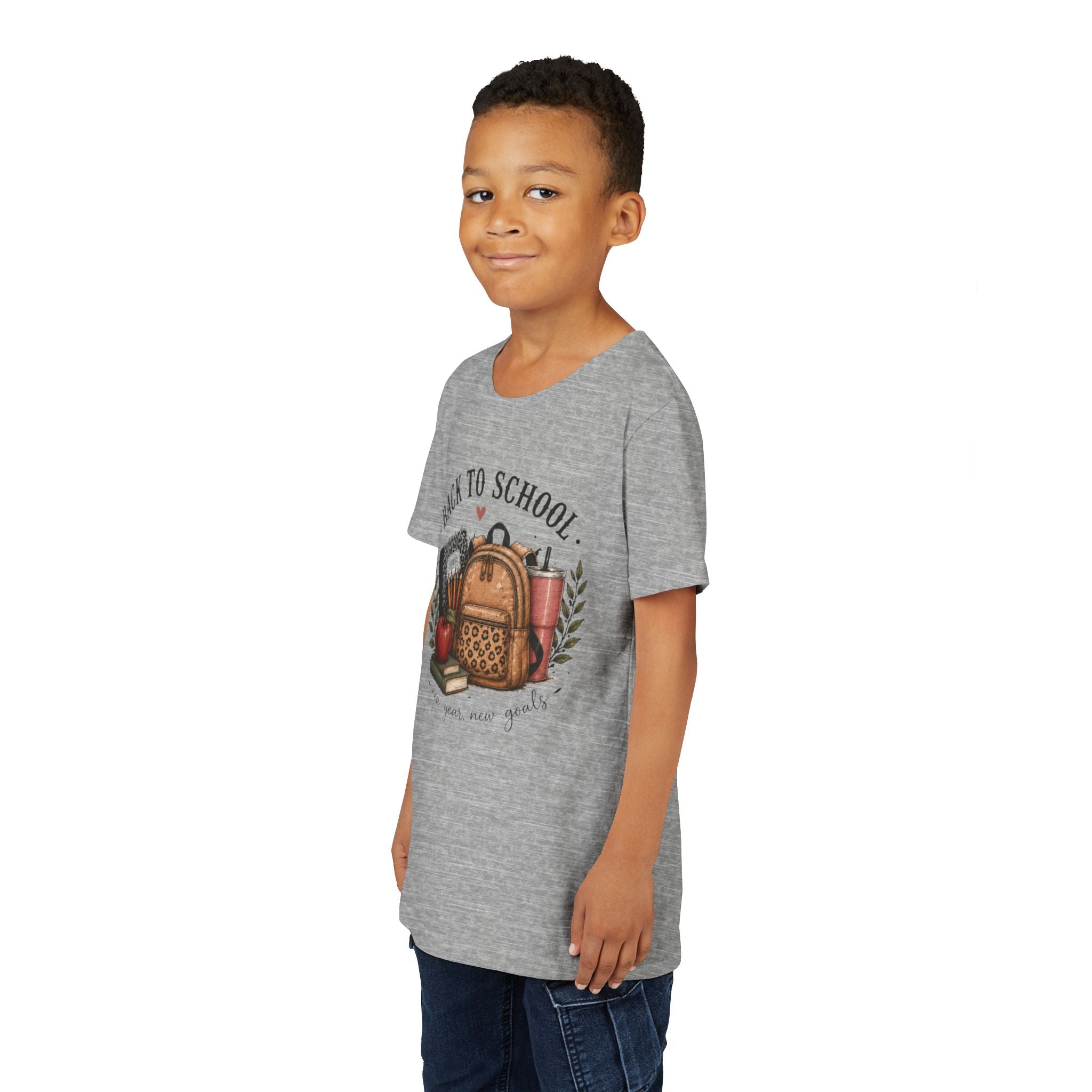 Youth Back to School Graphic T-Shirt – 'Back to School' Backpack & Apples Design