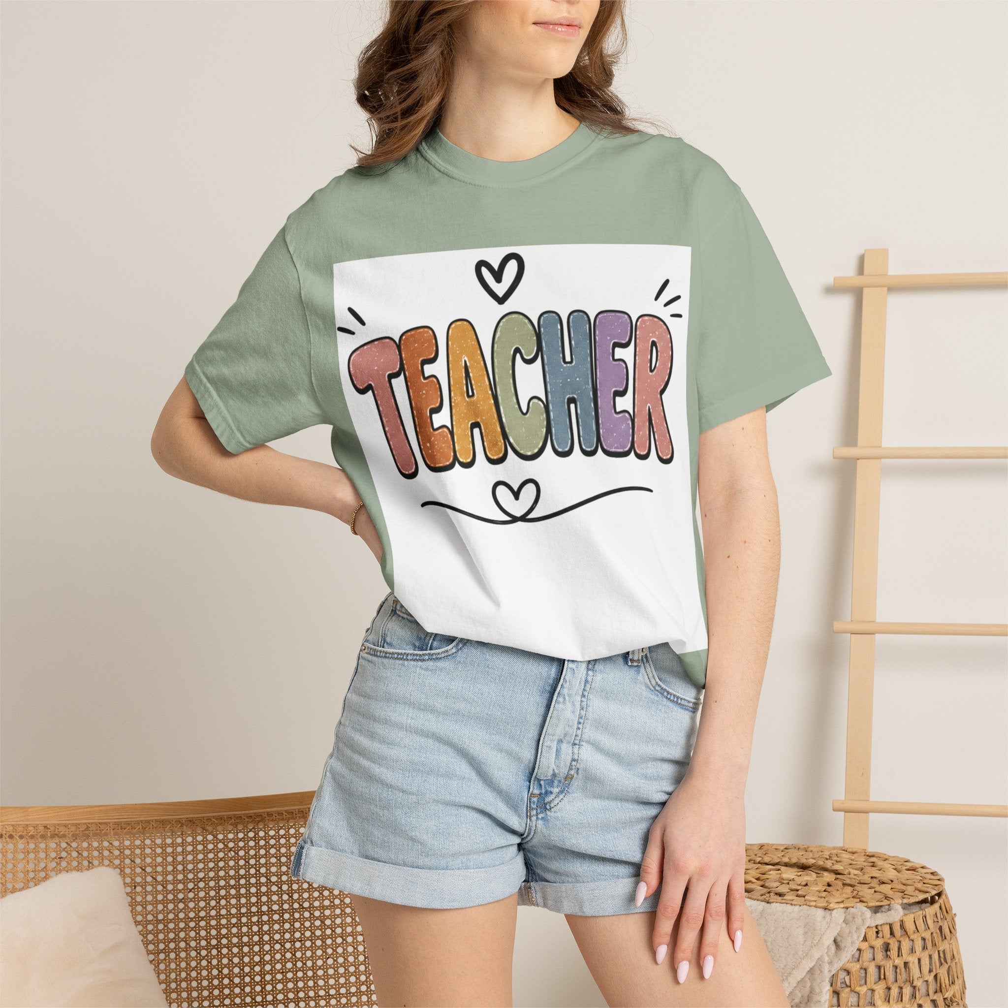 Teacher Colorblock Graphic T-Shirt — Cute Heart Classroom Gift