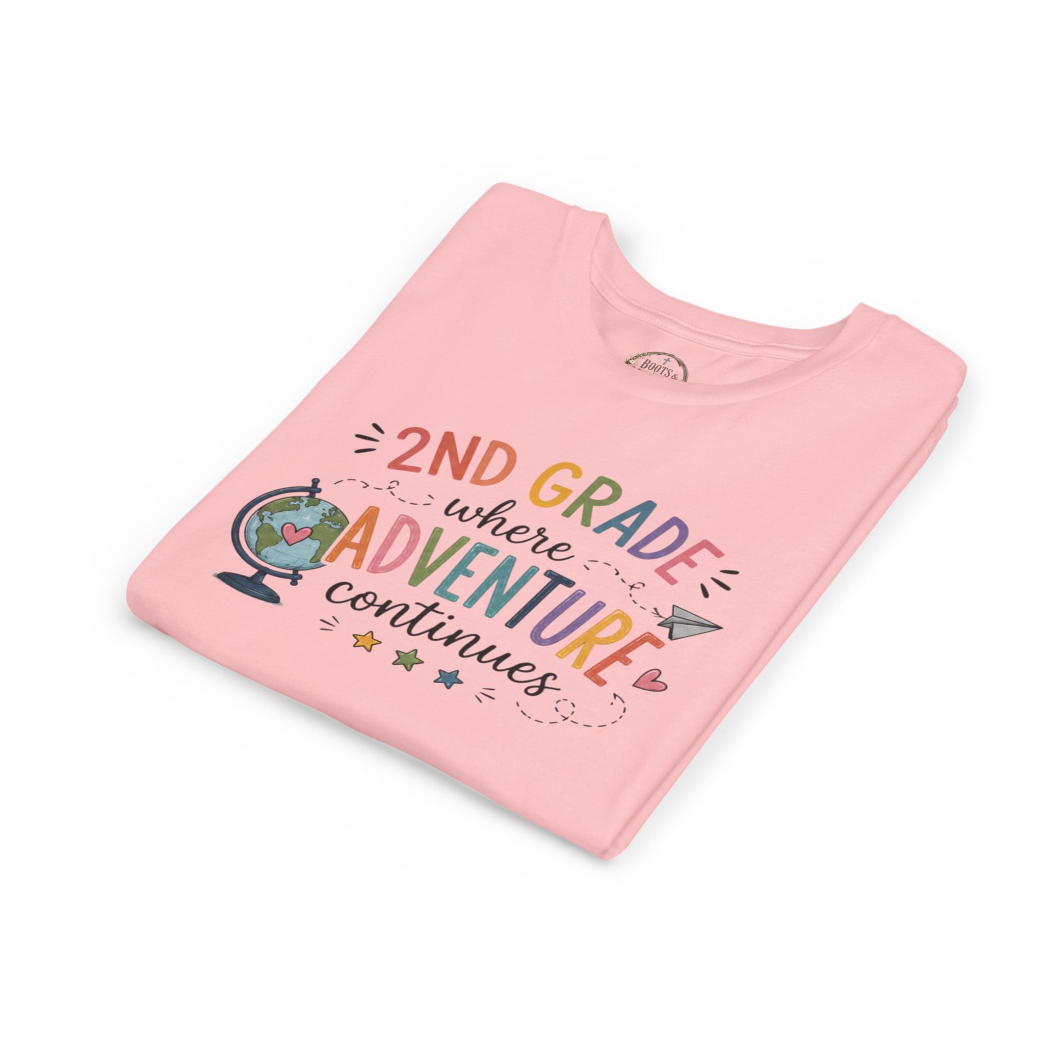 2nd Grade Adventure Graphic T-Shirt — Youth Back-to-School Globe Design