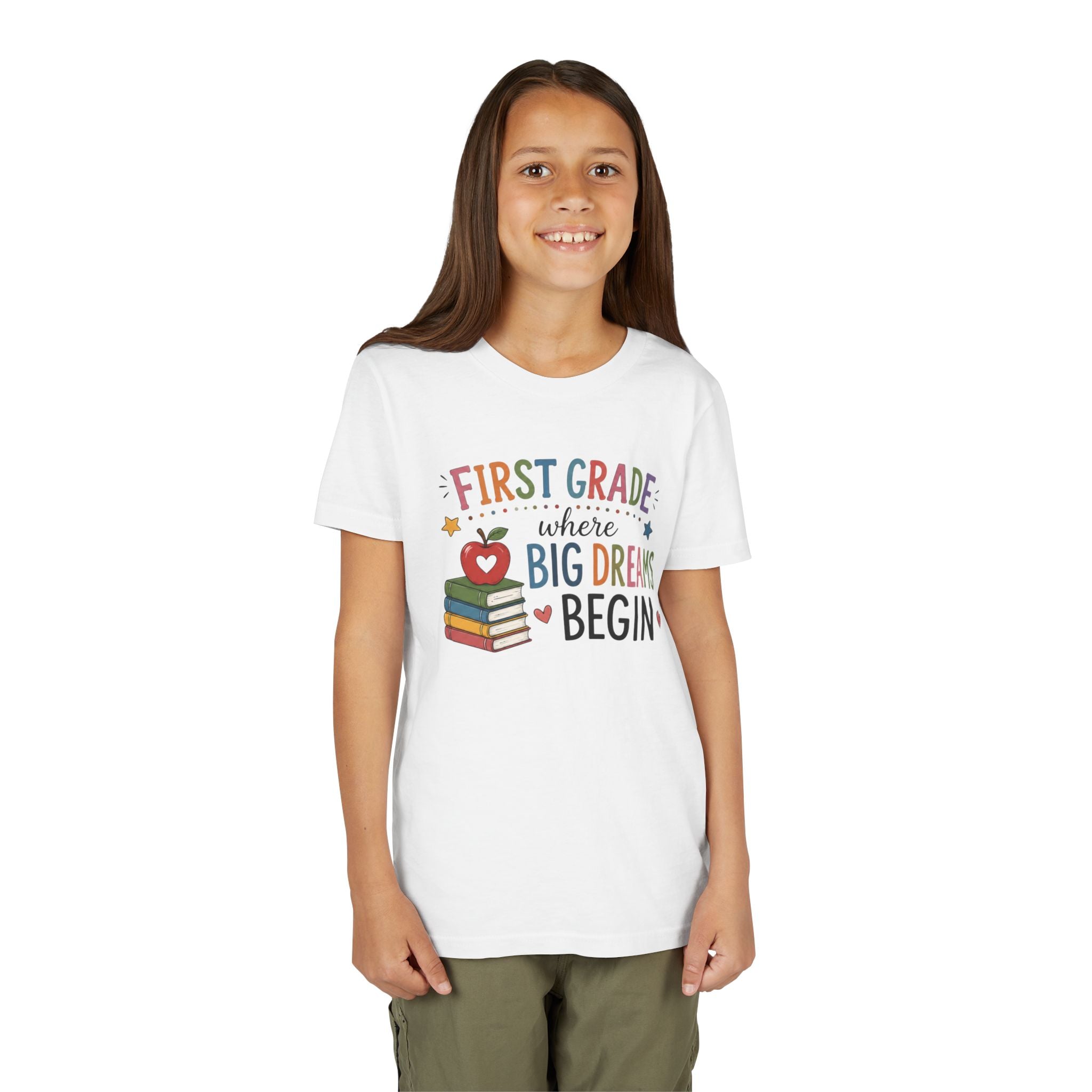 First Grade Where Big Dreams Begin Graphic T-Shirt — Back to School Kids Shirt