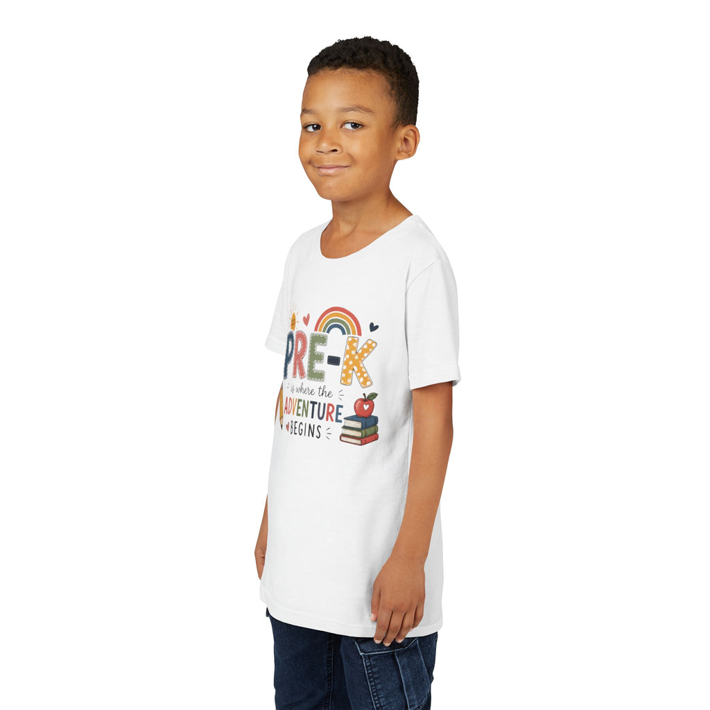 Pre-K Adventure Begins Youth Tee — Back to School Preschool Shirt