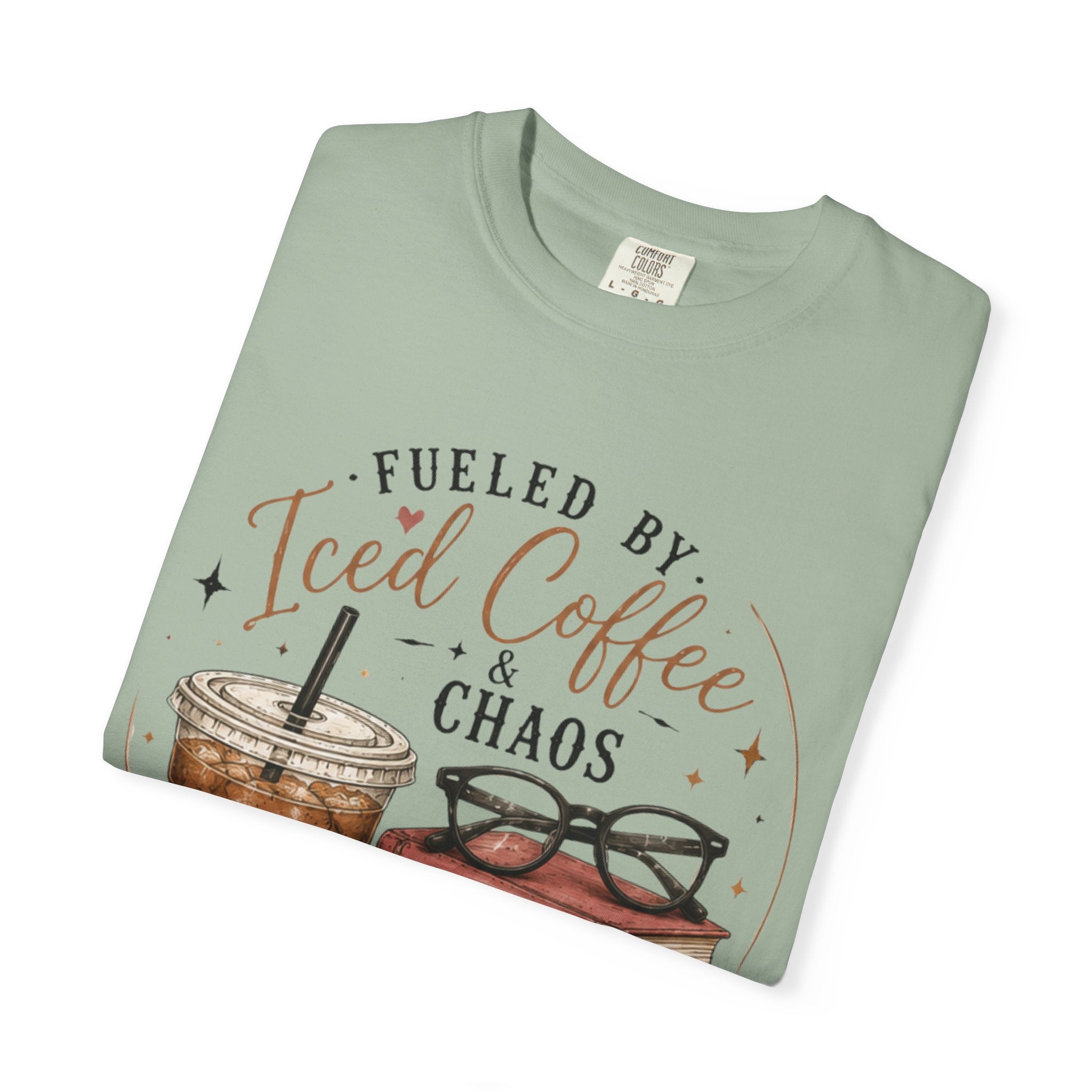 Adult Iced Coffee & Chaos T-Shirt — Fueled by Iced Coffee Graphic Tee for Book Lovers