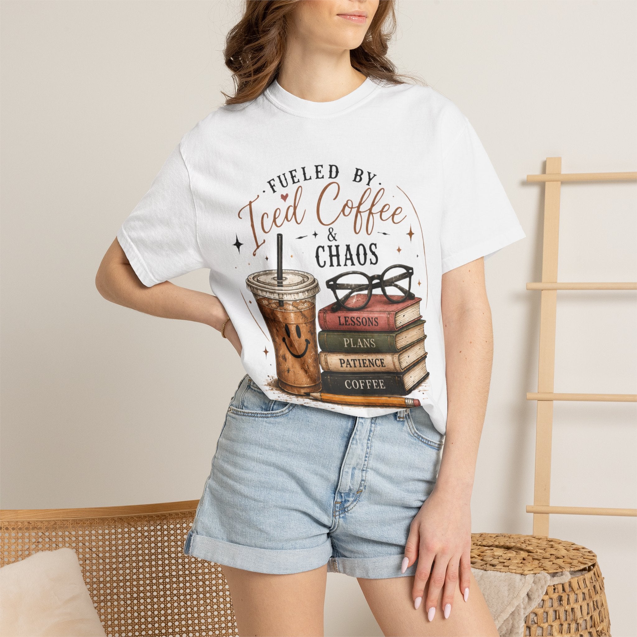 Adult Iced Coffee & Chaos T-Shirt — Fueled by Iced Coffee Graphic Tee for Book Lovers