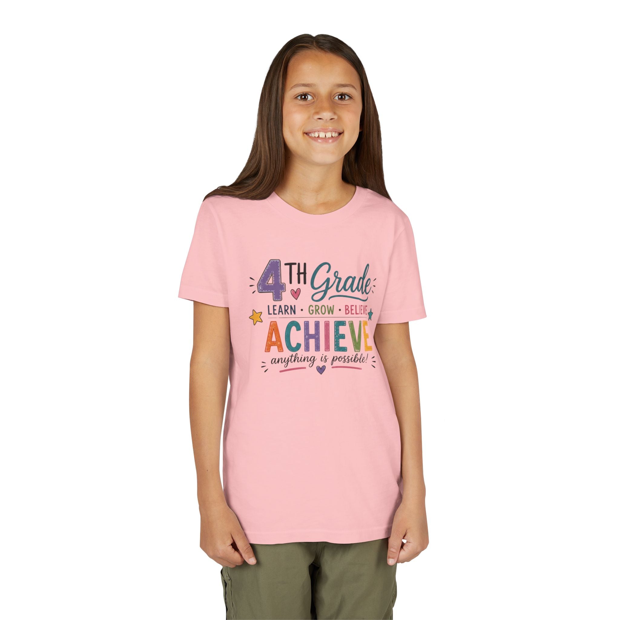 4th Grade Achieve Graphic T-Shirt — Learn, Grow, Believe Back-to-School Shirt