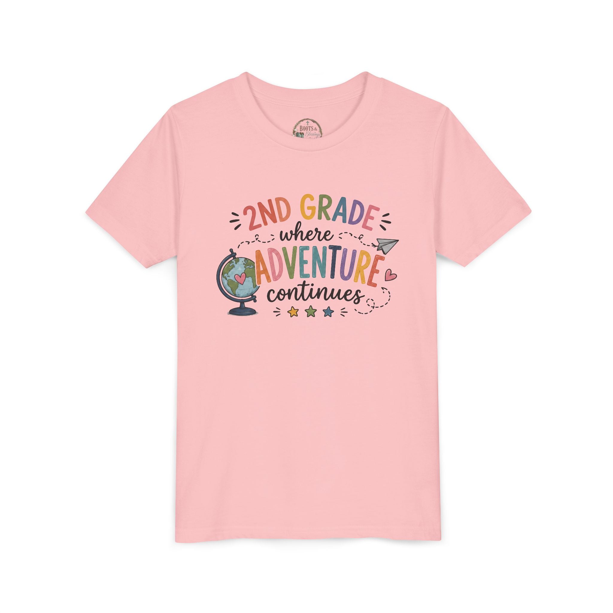 2nd Grade Adventure Graphic T-Shirt — Youth Back-to-School Globe Design
