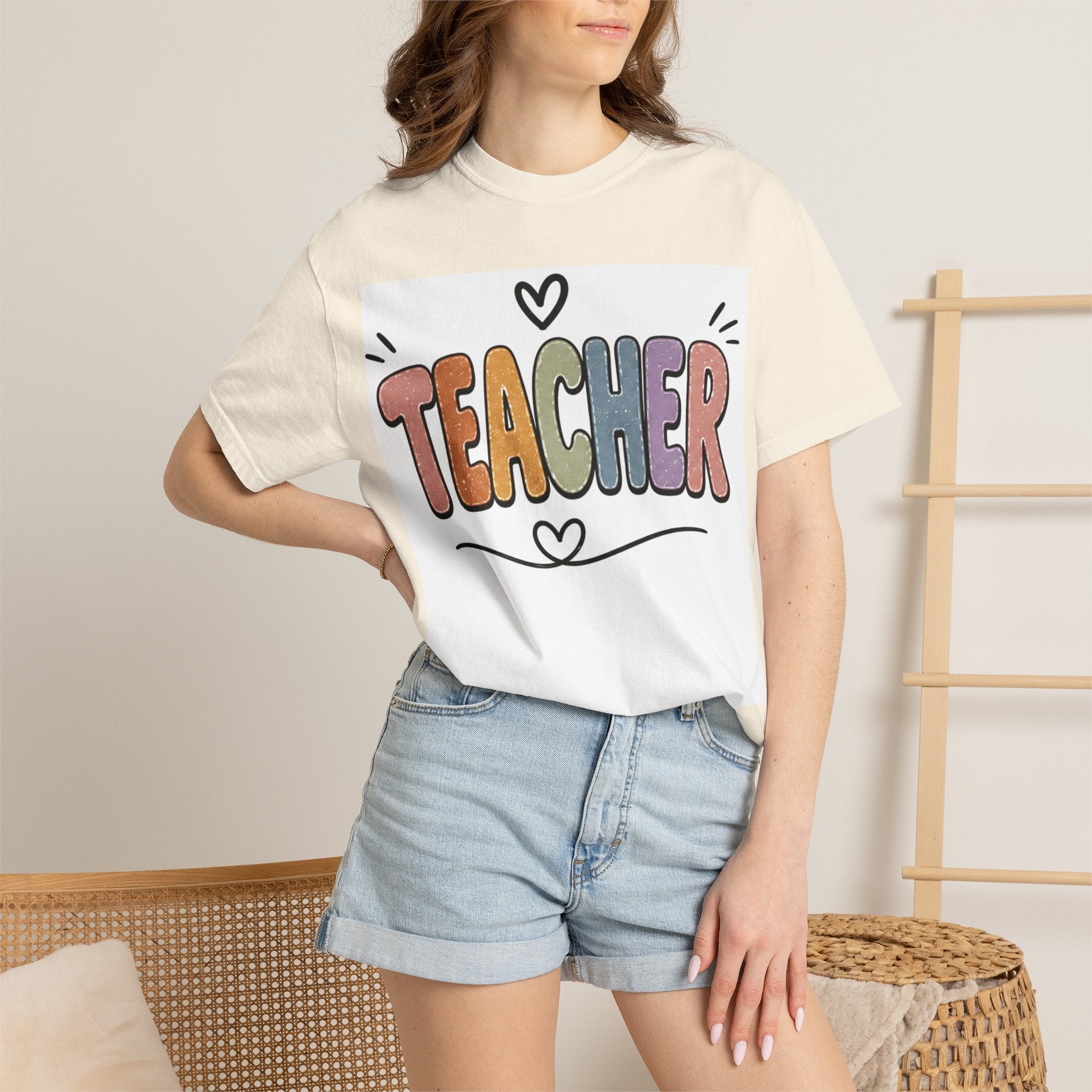 Teacher Colorblock Graphic T-Shirt — Cute Heart Classroom Gift