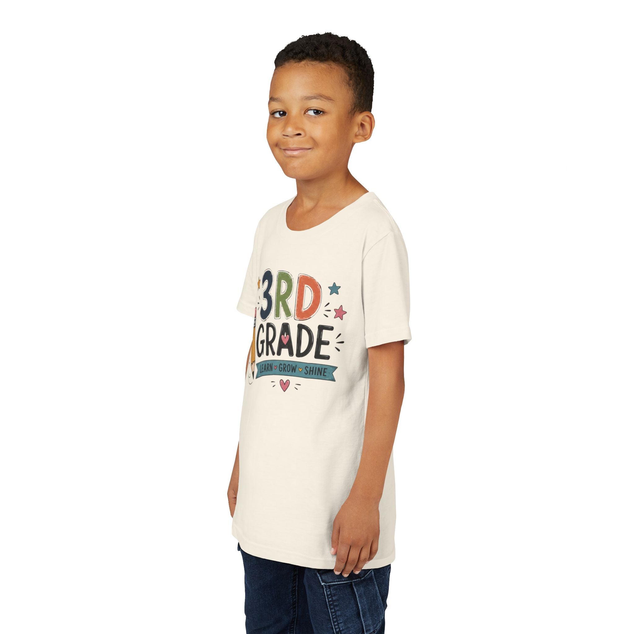 3rd Grade Graphic T-Shirt – 'Learn • Grow • Shine' Back-to-School Kids Shirt