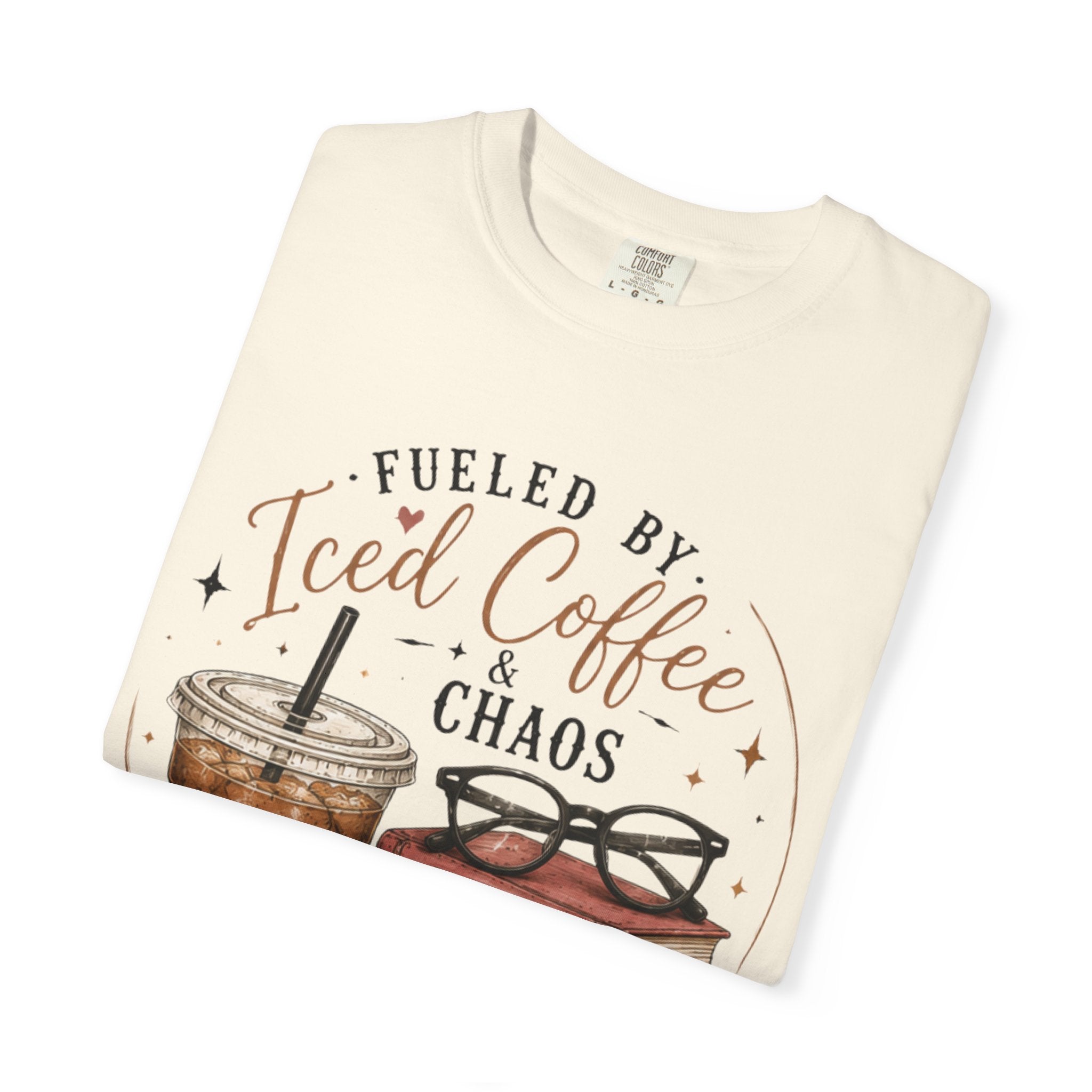 Adult Iced Coffee & Chaos T-Shirt — Fueled by Iced Coffee Graphic Tee for Book Lovers