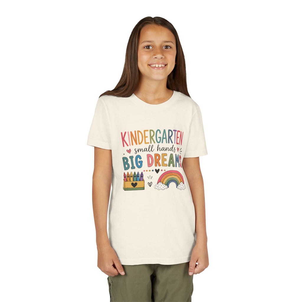 Kindergarten Small Hands Big Dreams Graphic T-Shirt — Rainbow Crayons Back-to-School Shirt