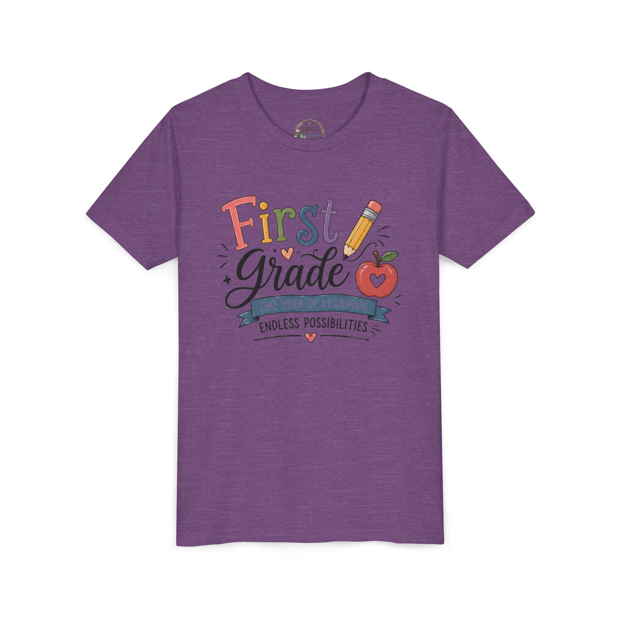First Grade Graphic T-Shirt - "First Grade: One Year of Learning, Endless Possibilities" Back-to-School Shirt