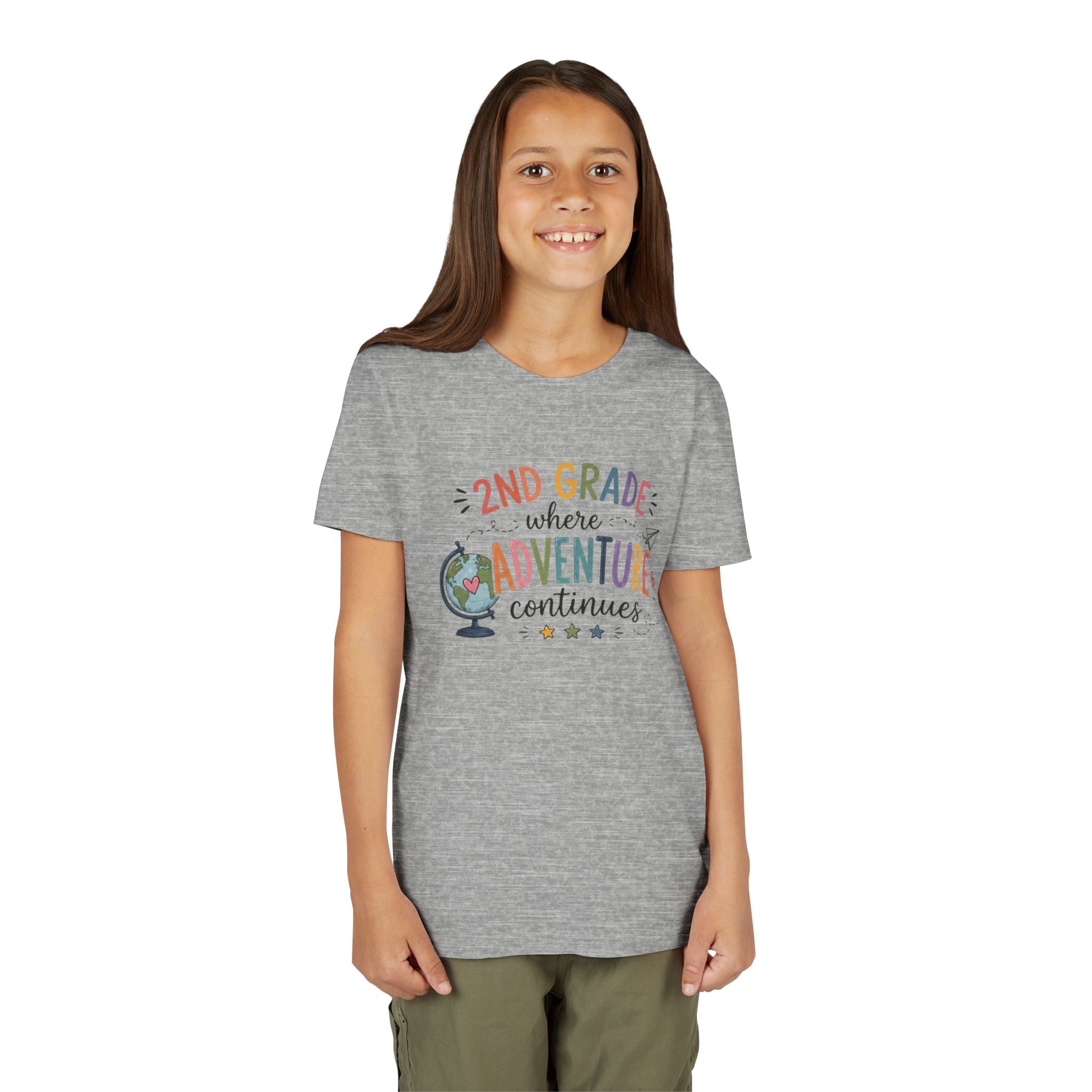 2nd Grade Adventure Graphic T-Shirt — Youth Back-to-School Globe Design