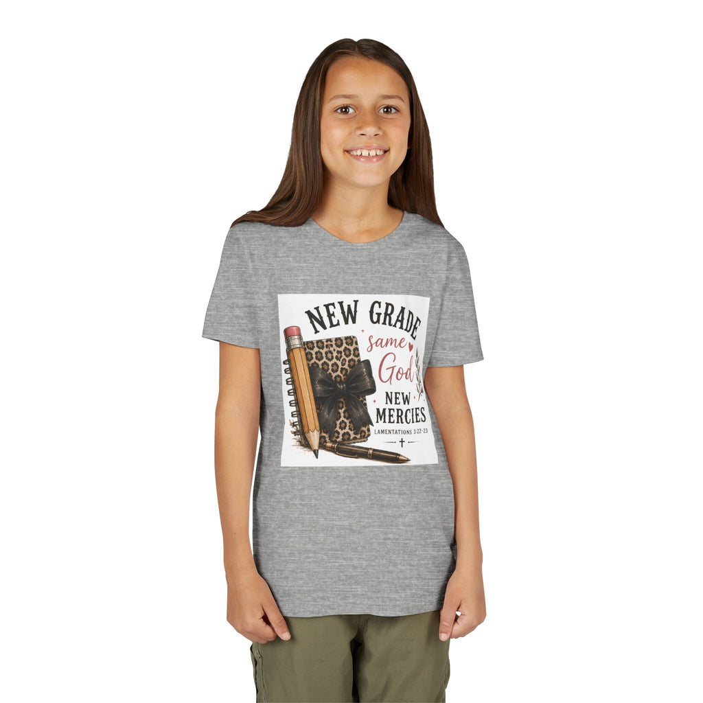 Youth Graphic T-Shirt — "New Grade Same God New Mercies" Christian Back-to-School Shirt