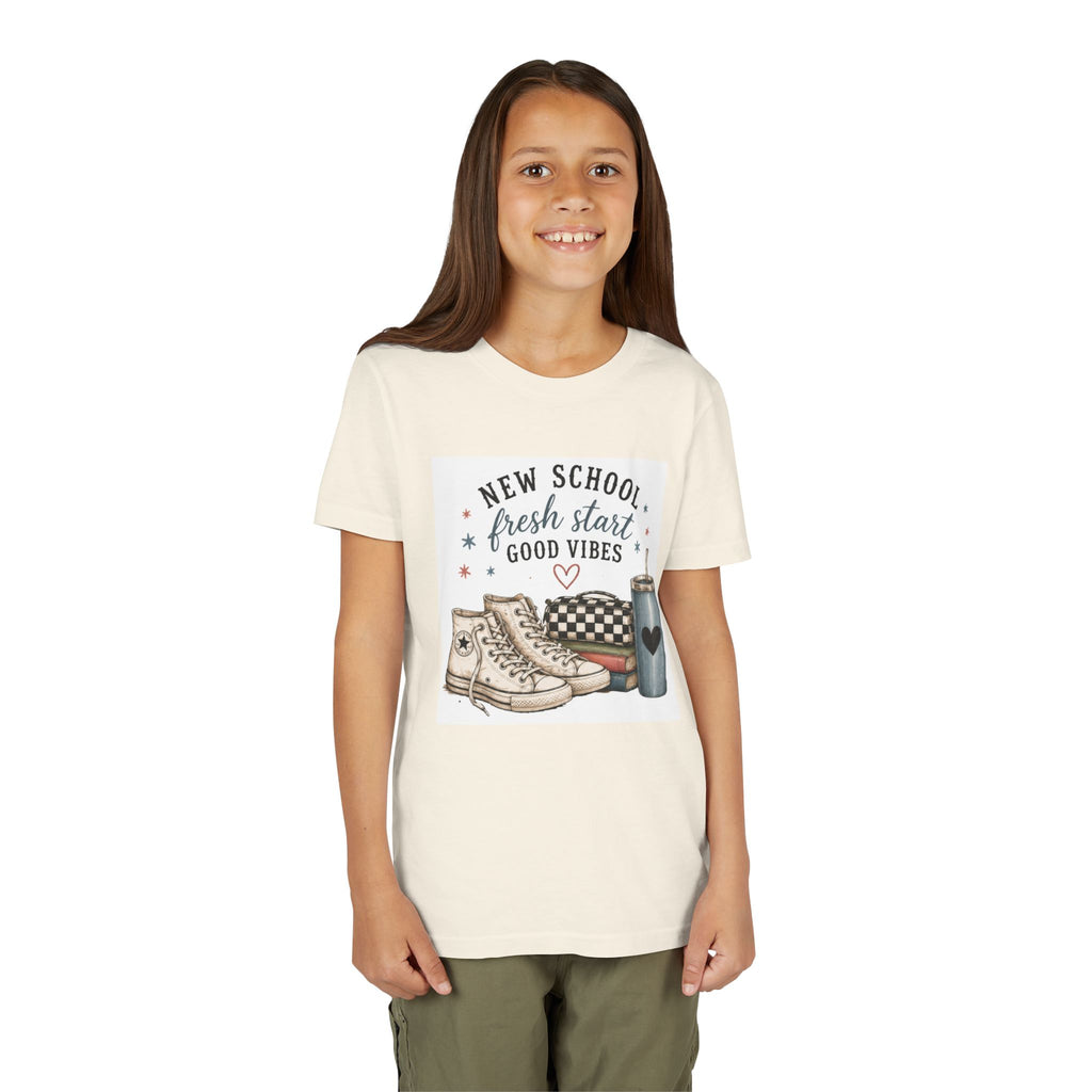 Youth Graphic T-Shirt — "New School Fresh Start Good Vibes" Back-to-School Graphic