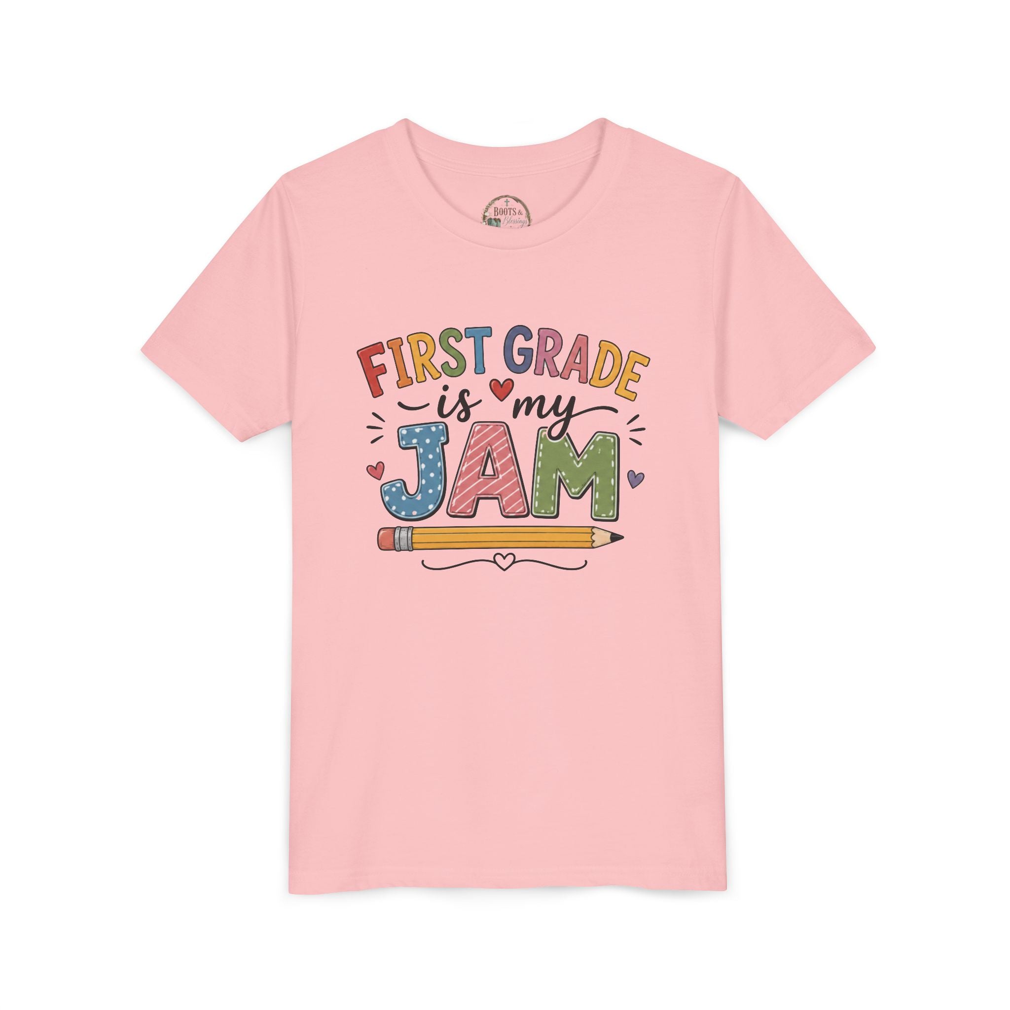 First Grade Is My Jam Graphic T-Shirt - Cute Back-to-School Pencil Shirt