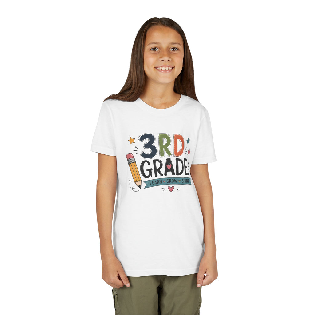 3rd Grade Graphic T-Shirt – 'Learn • Grow • Shine' Back-to-School Kids Shirt