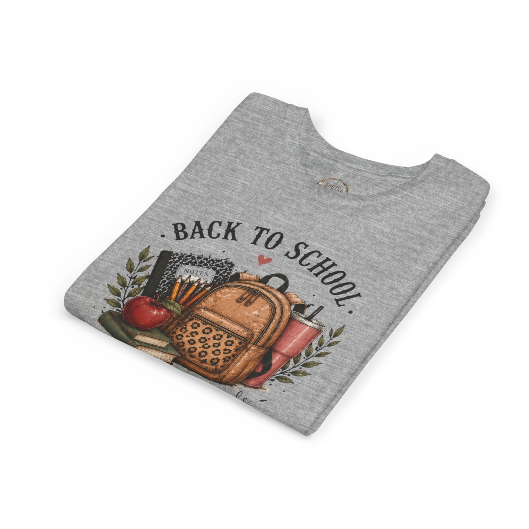 Youth Back to School Graphic T-Shirt – 'Back to School' Backpack & Apples Design