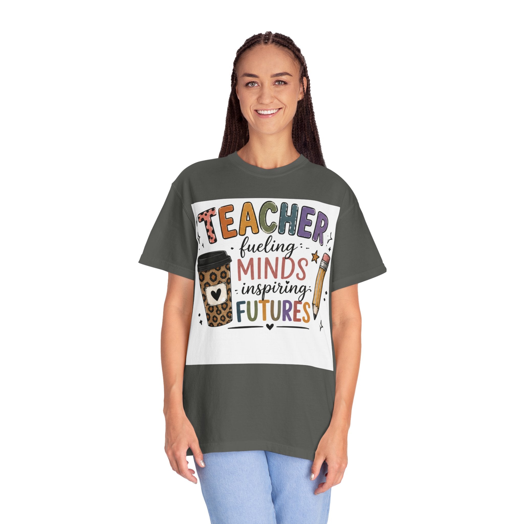 Teacher T-Shirt - "Fueling Minds, Inspiring Futures" Coffee & Pencil Design