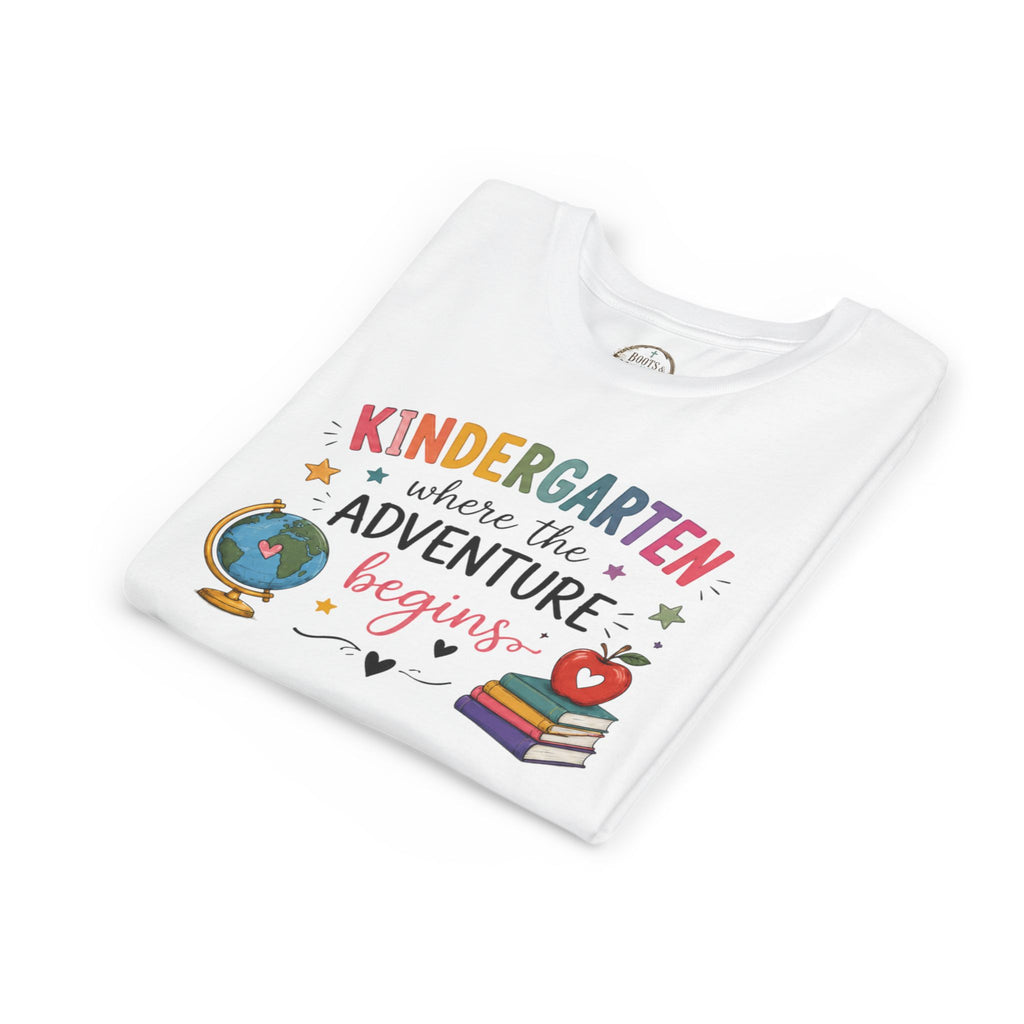Kindergarten Adventure Graphic T-Shirt – "Kindergarten Where the Adventure Begins" Back-to-School Shirt