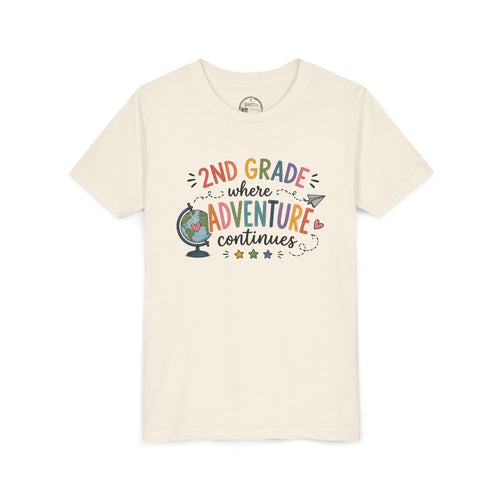 2nd Grade Adventure Graphic T-Shirt — Youth Back-to-School Globe Design