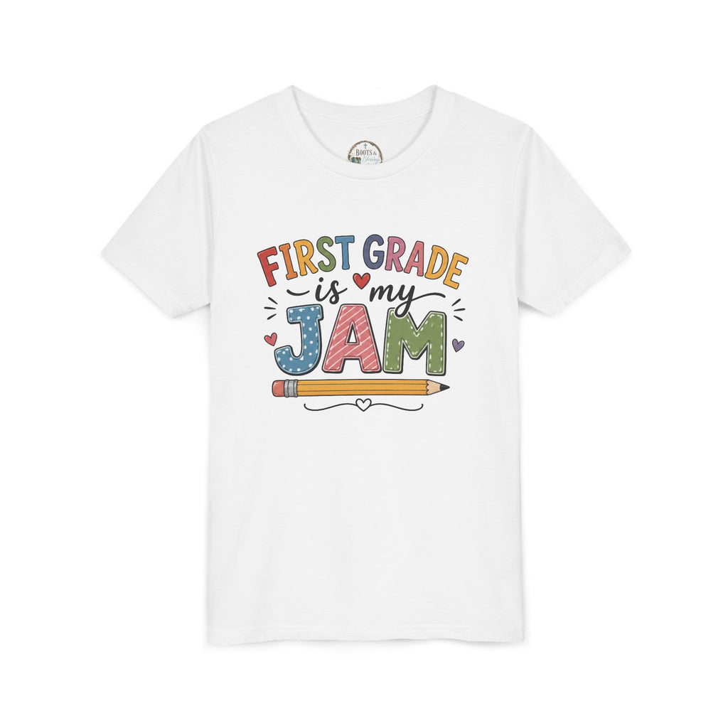 First Grade Is My Jam Graphic T-Shirt - Cute Back-to-School Pencil Shirt