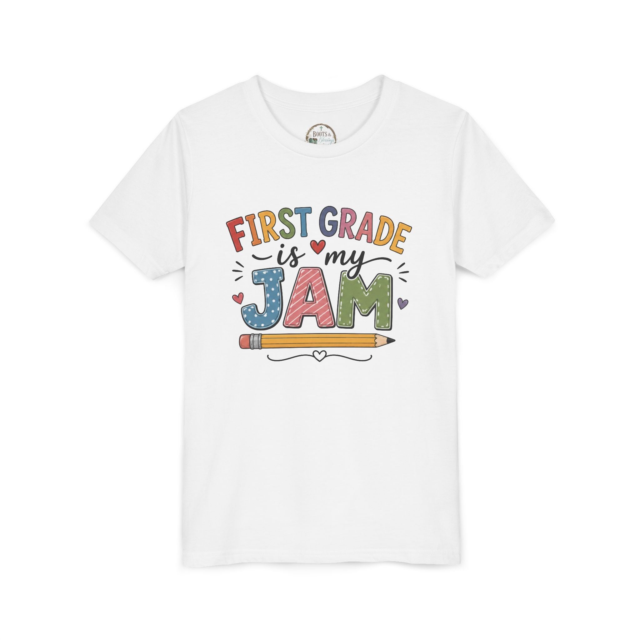 First Grade Is My Jam Graphic T-Shirt - Cute Back-to-School Pencil Shirt