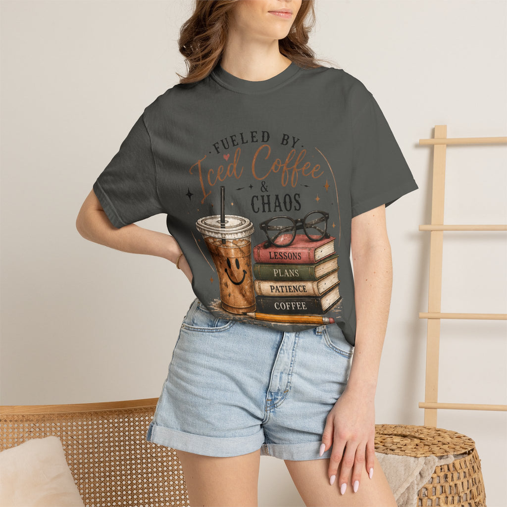 Adult Iced Coffee & Chaos T-Shirt — Fueled by Iced Coffee Graphic Tee for Book Lovers