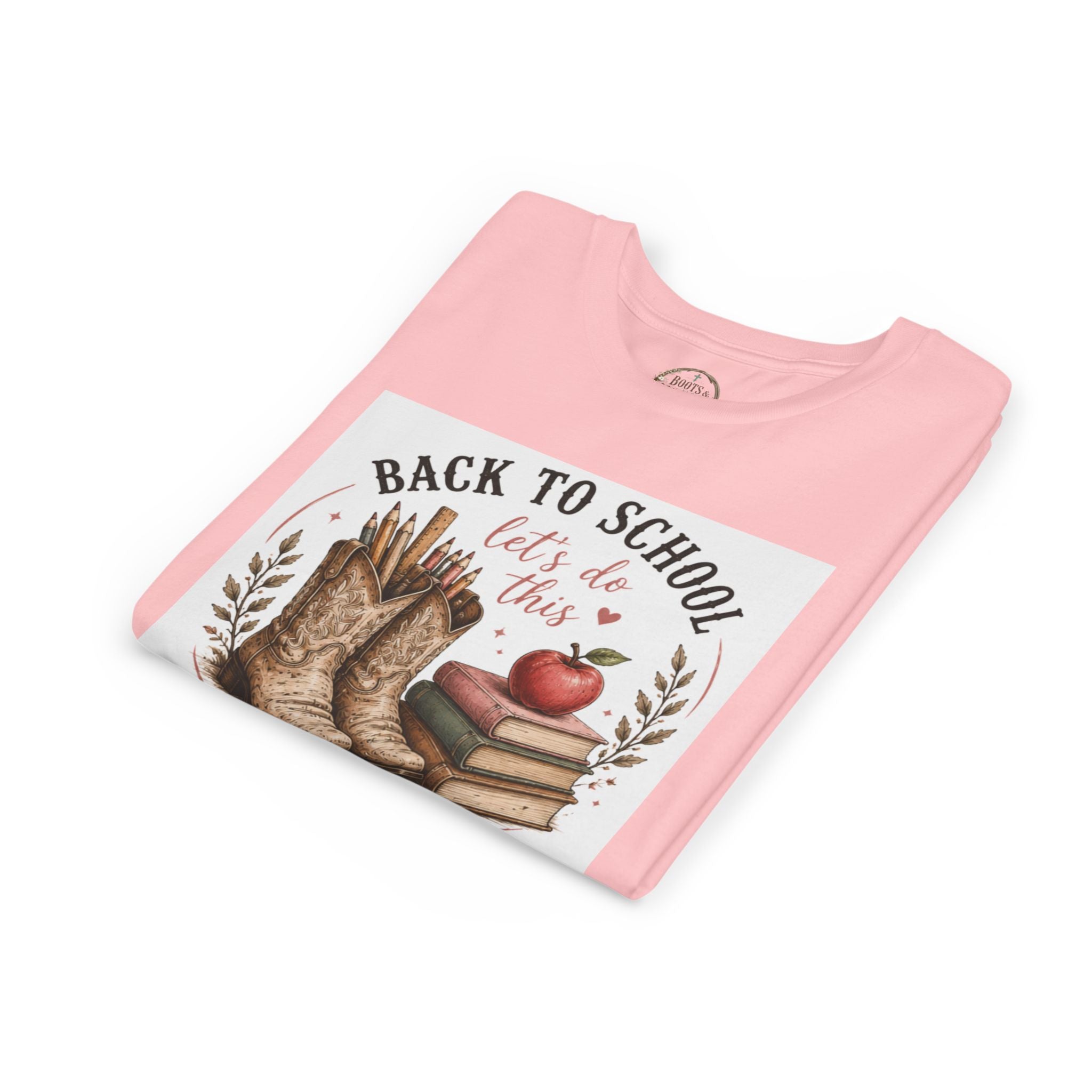 Youth Graphic T-Shirt — "Back to School, Let’s Do This" Cowboy Boots & Apple Design