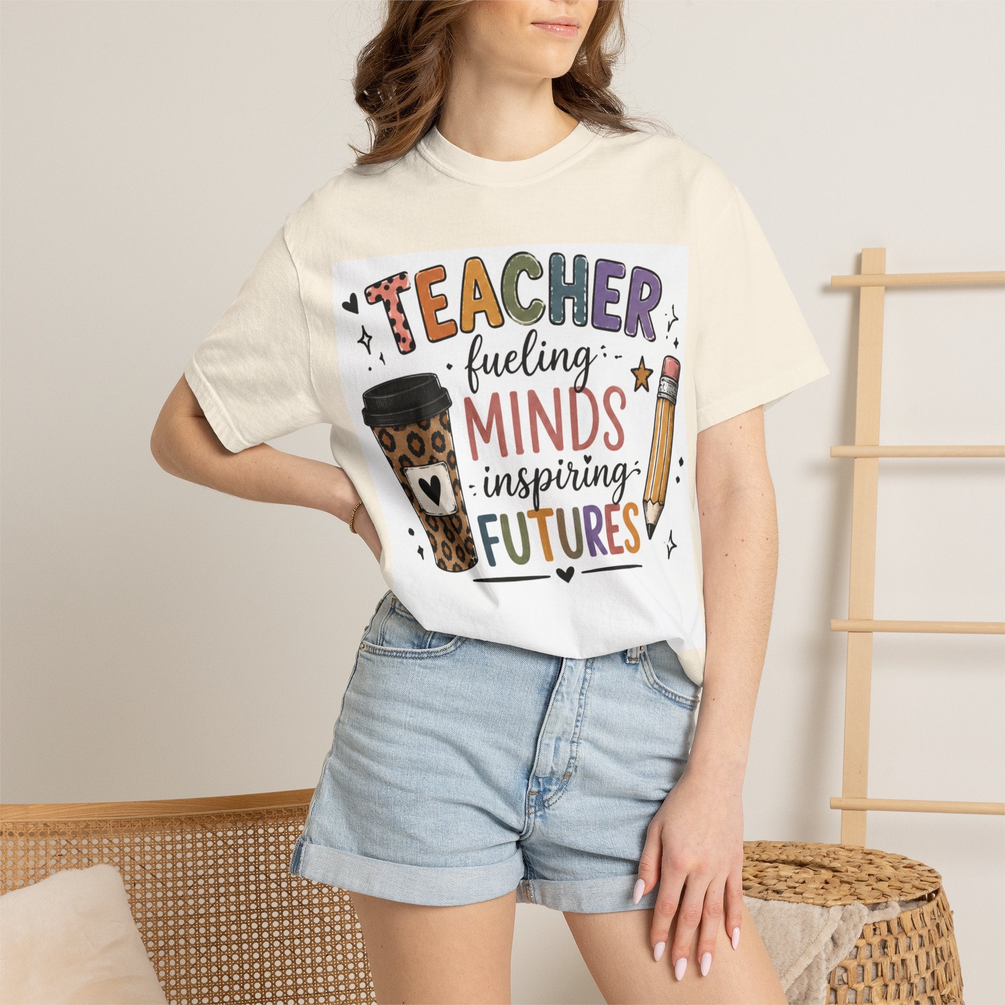 Teacher T-Shirt - "Fueling Minds, Inspiring Futures" Coffee & Pencil Design