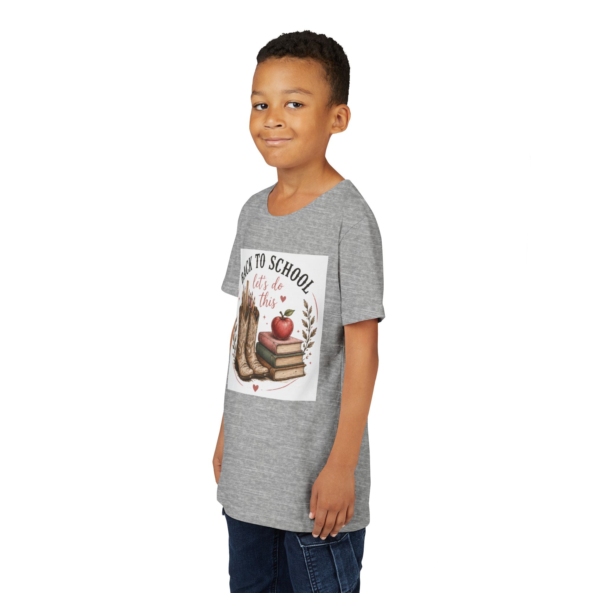 Youth Graphic T-Shirt — "Back to School, Let’s Do This" Cowboy Boots & Apple Design