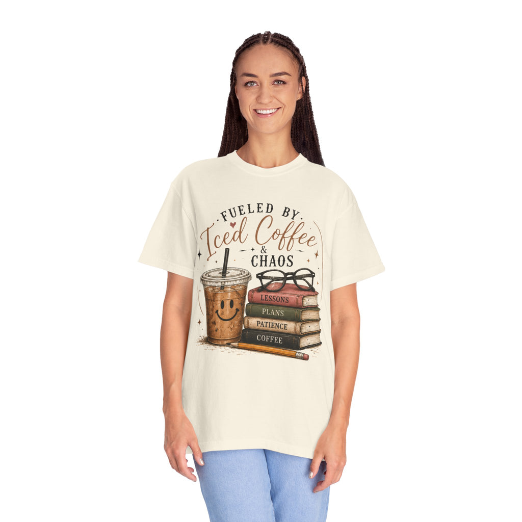 Adult Iced Coffee & Chaos T-Shirt — Fueled by Iced Coffee Graphic Tee for Book Lovers