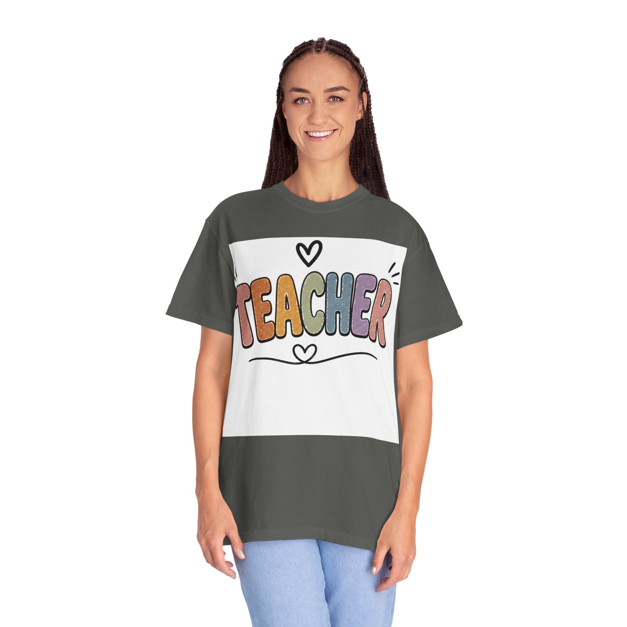 Teacher Colorblock Graphic T-Shirt — Cute Heart Classroom Gift