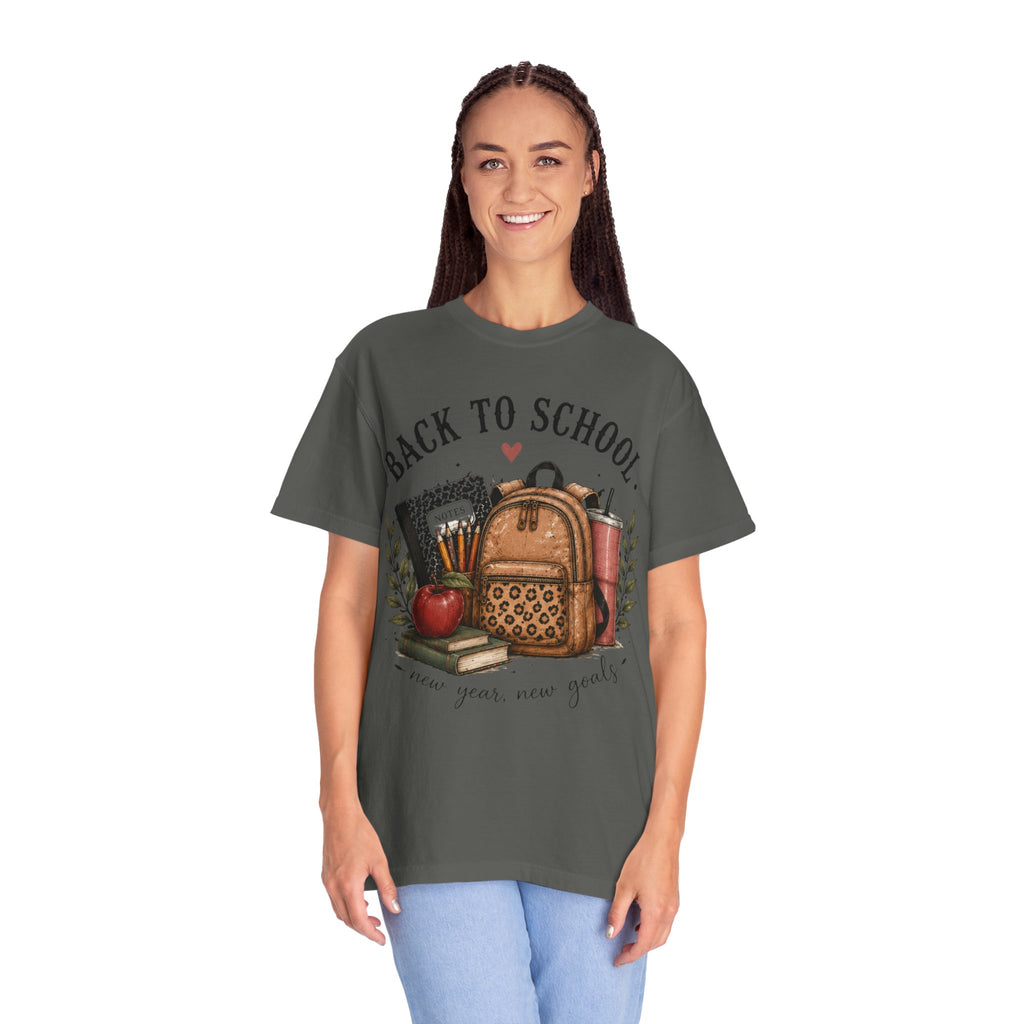 Adult Back to School Graphic T-Shirt — “Back to School, new year new goals”