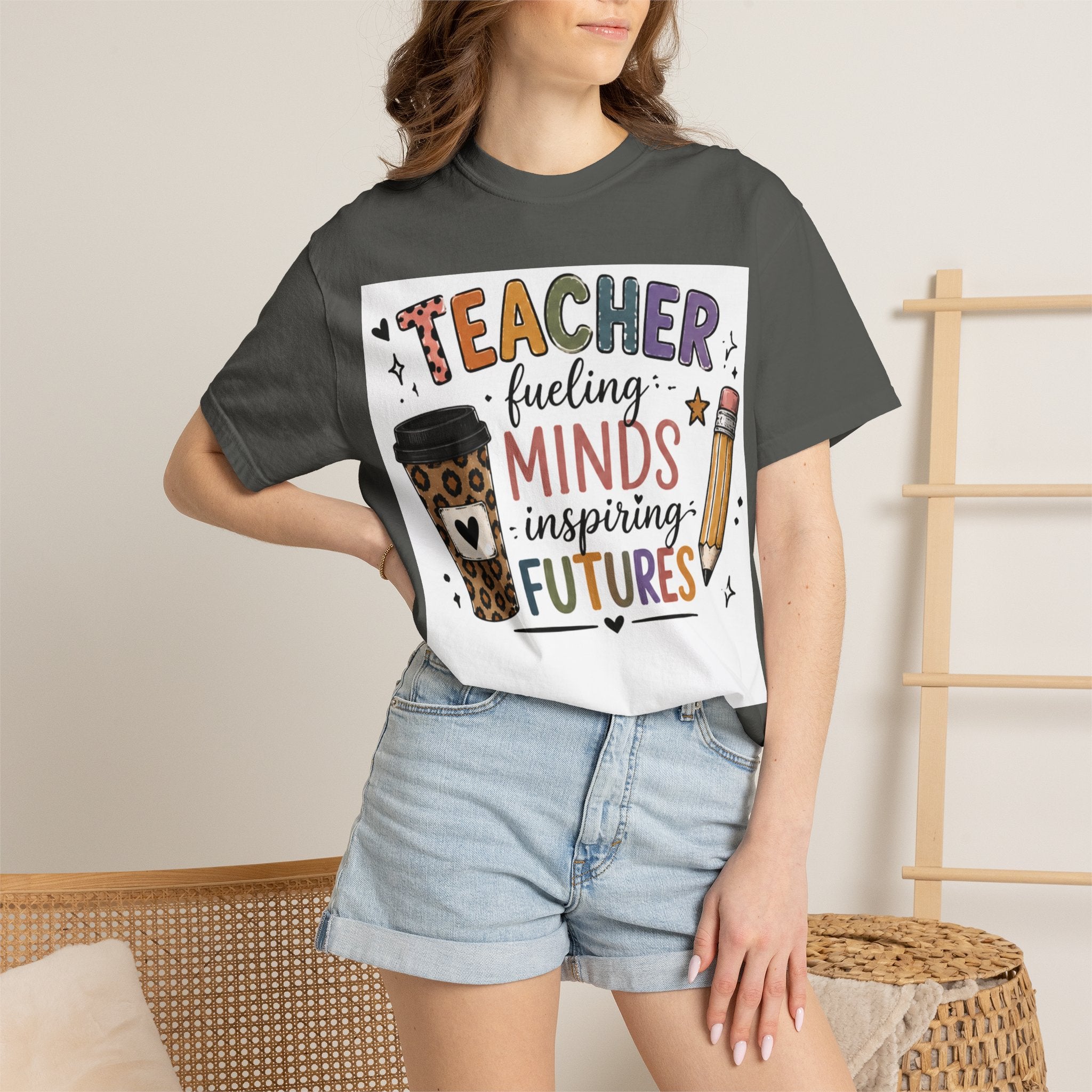 Teacher T-Shirt - "Fueling Minds, Inspiring Futures" Coffee & Pencil Design