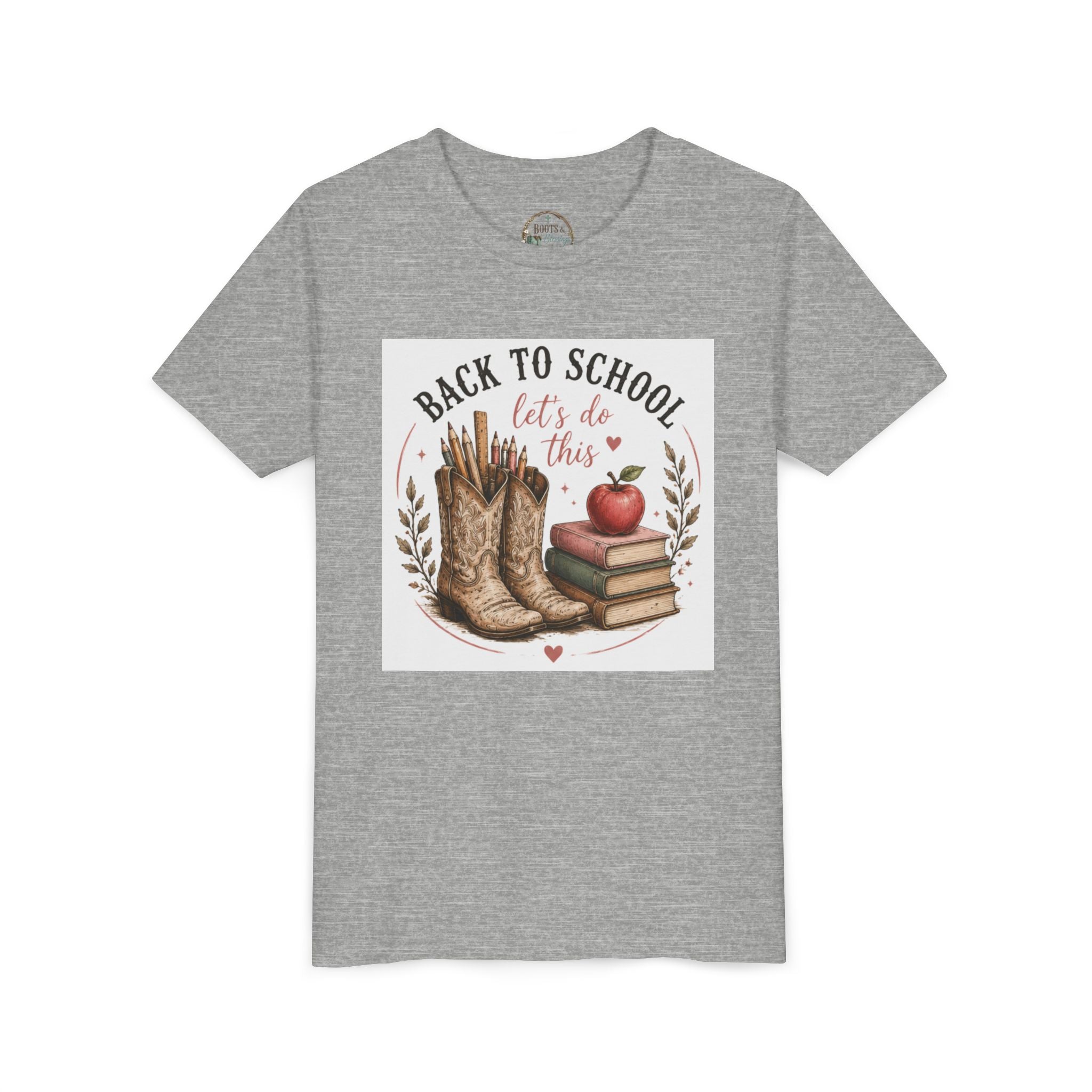 Youth Graphic T-Shirt — "Back to School, Let’s Do This" Cowboy Boots & Apple Design