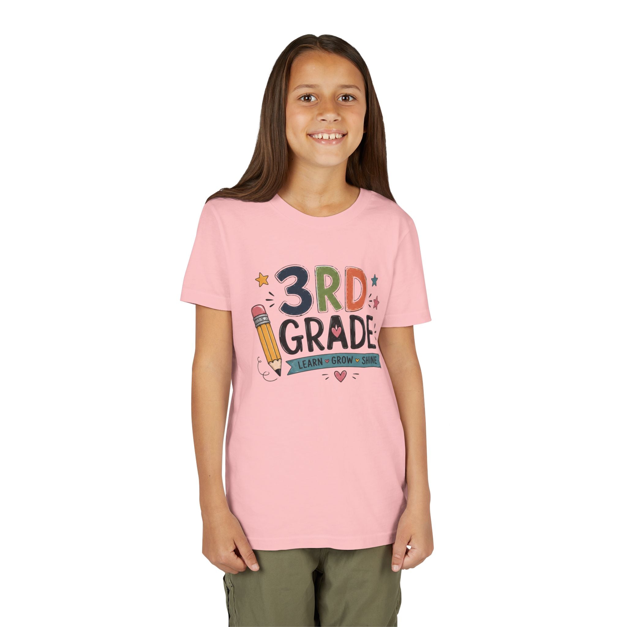 3rd Grade Graphic T-Shirt – 'Learn • Grow • Shine' Back-to-School Kids Shirt